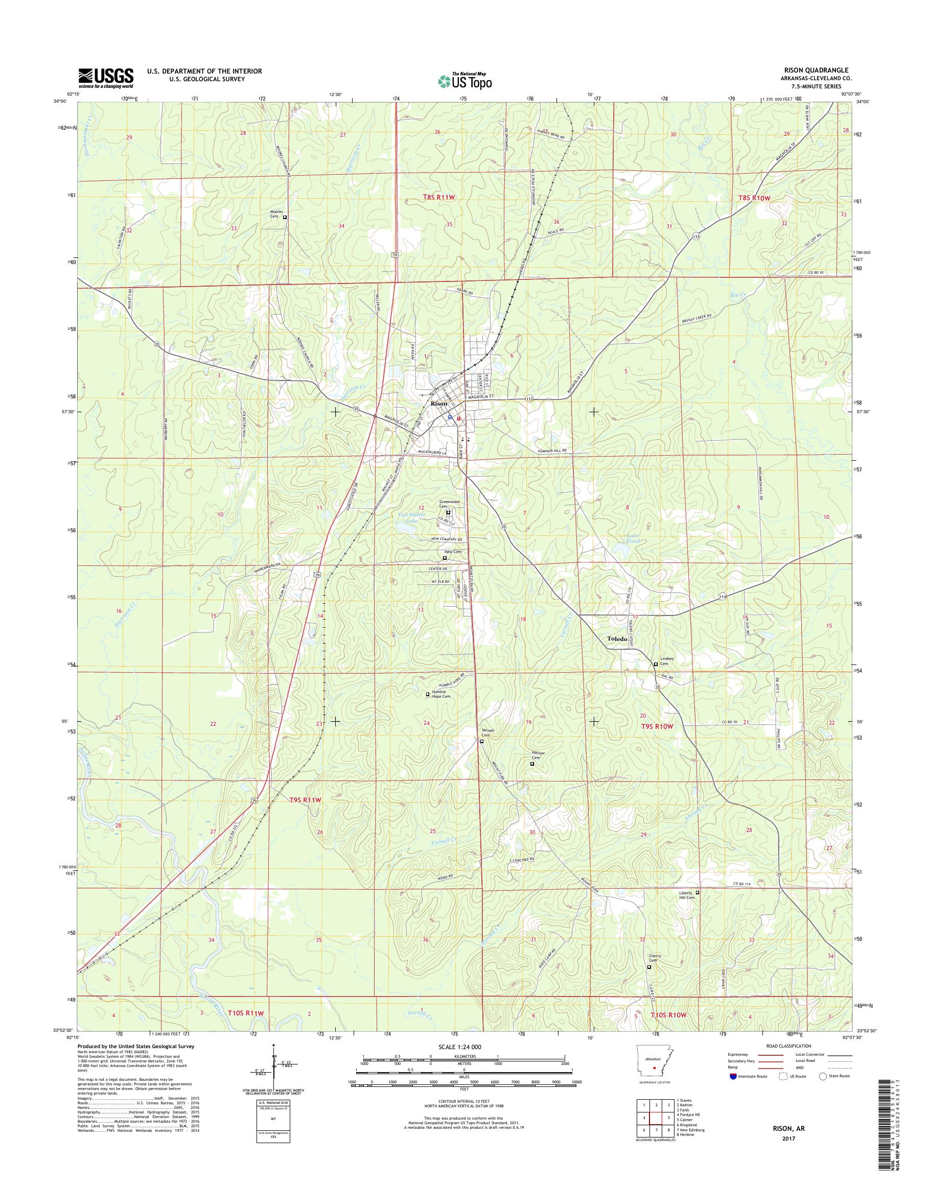 MyTopo Rison, Arkansas USGS Quad Topo Map