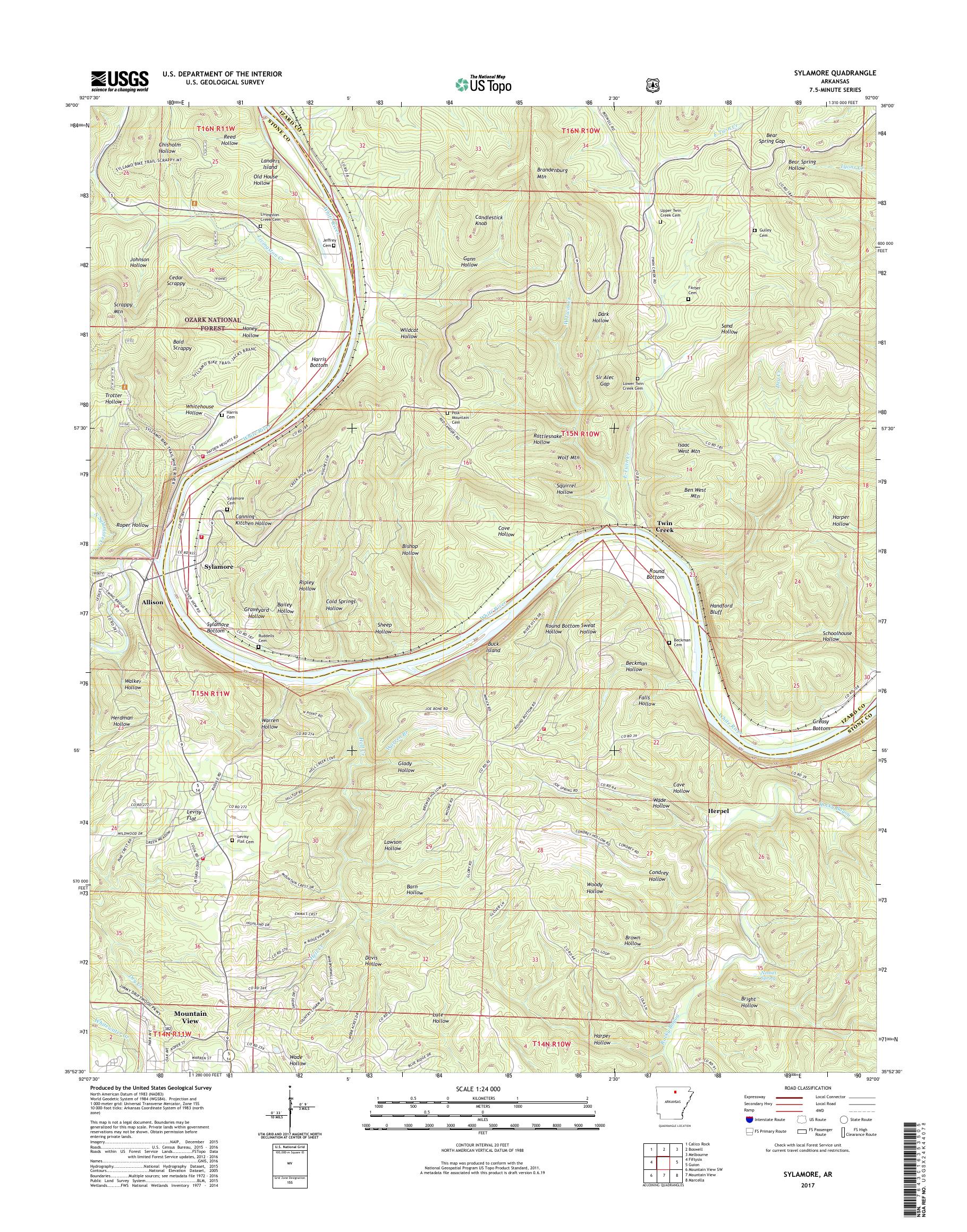 MyTopo Sylamore, Arkansas USGS Quad Topo Map