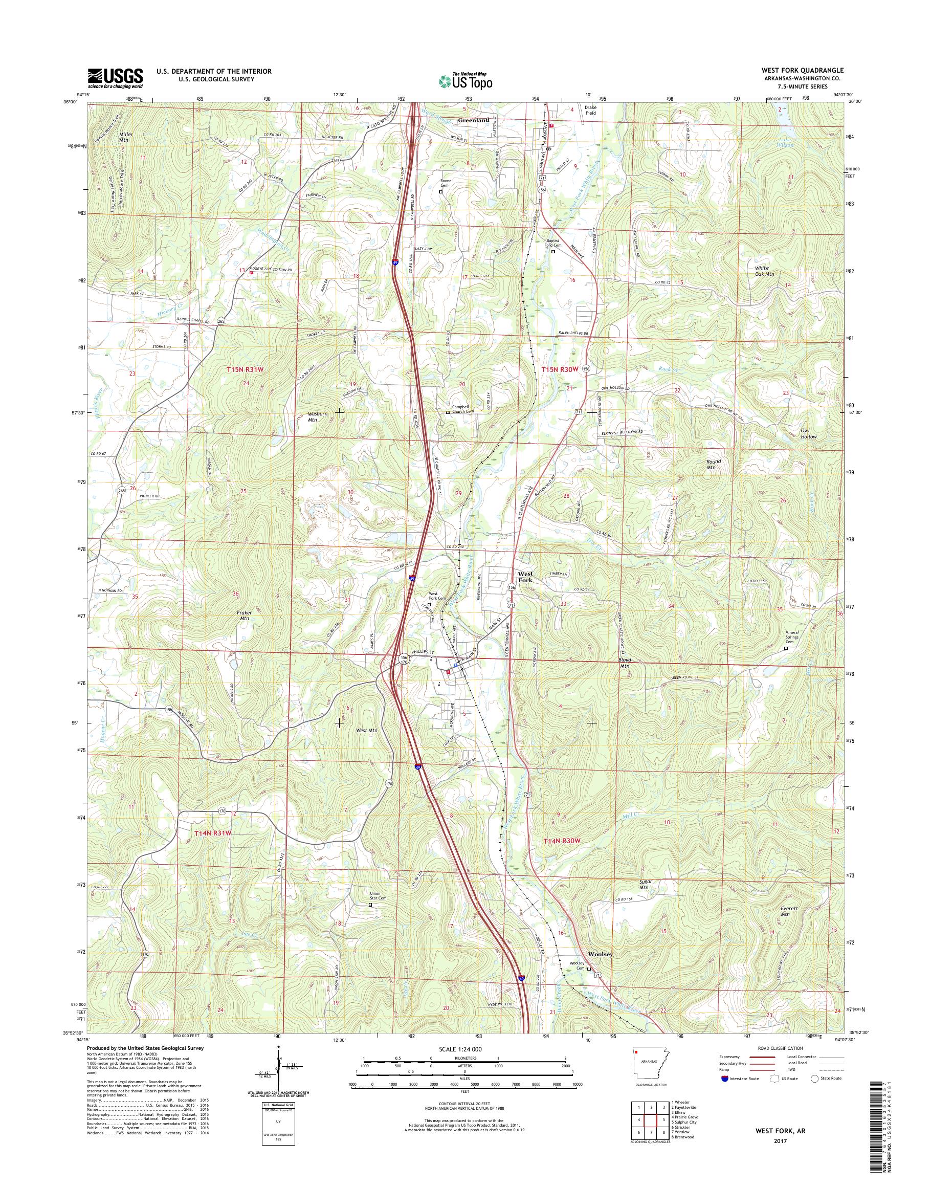 MyTopo West Fork, Arkansas USGS Quad Topo Map