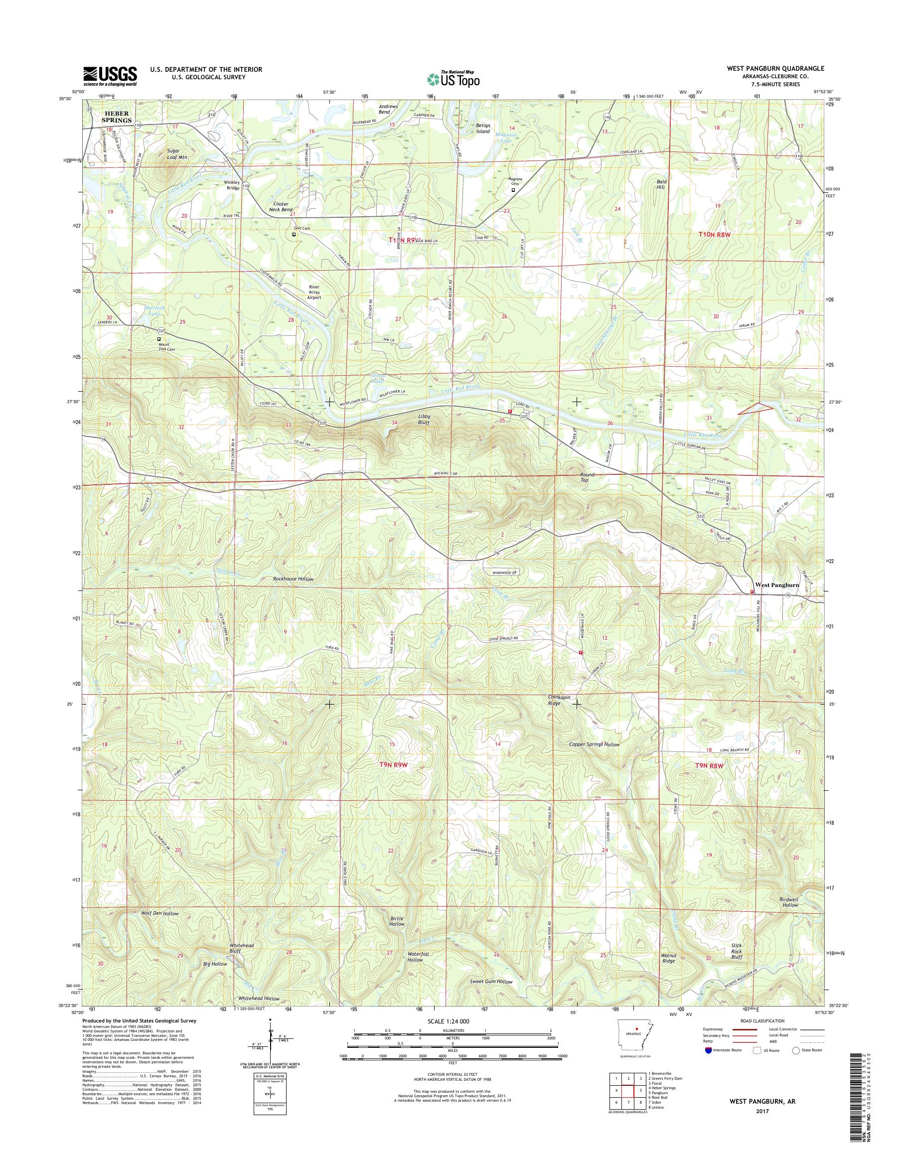MyTopo West Pangburn, Arkansas USGS Quad Topo Map