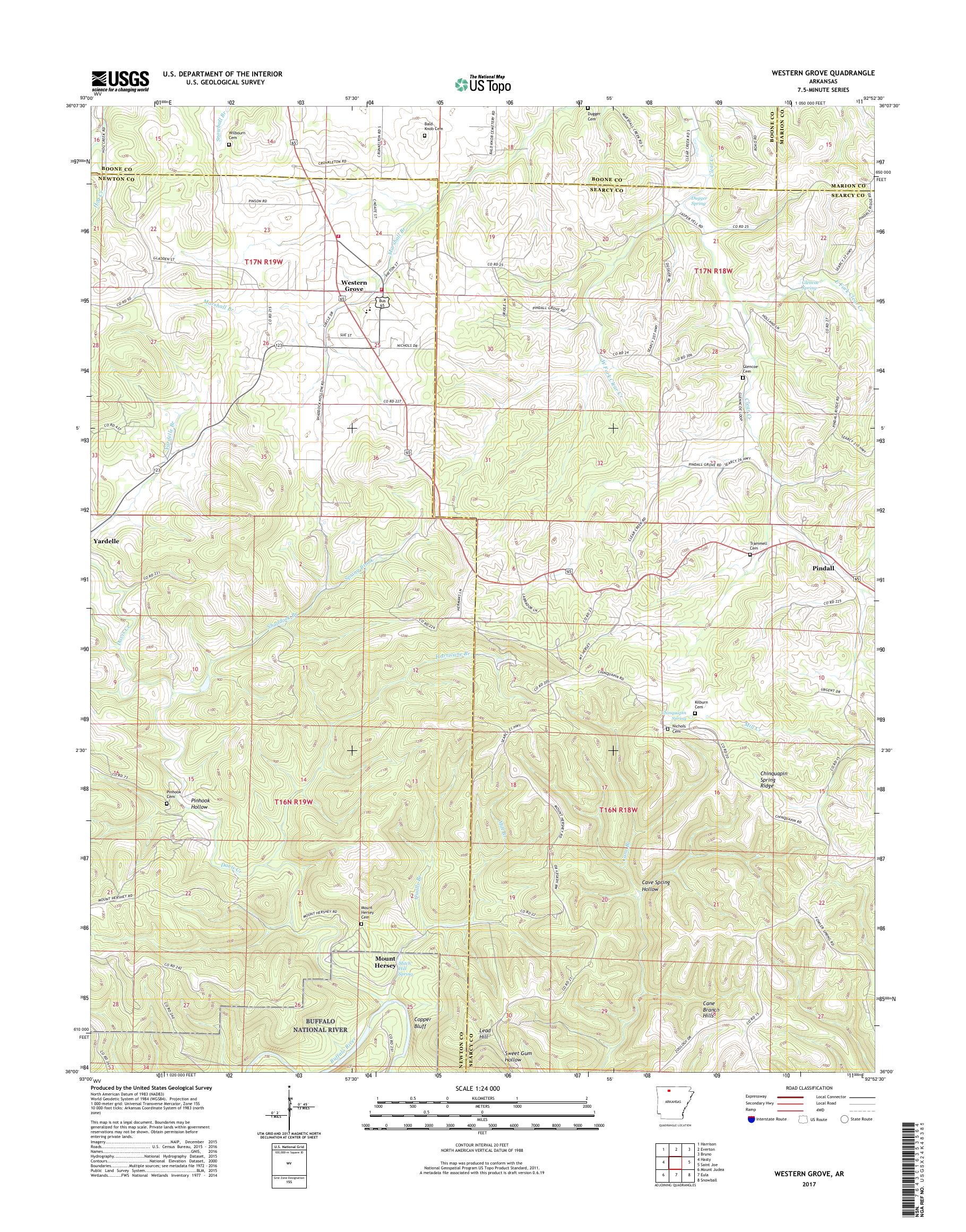 MyTopo Western Grove, Arkansas USGS Quad Topo Map