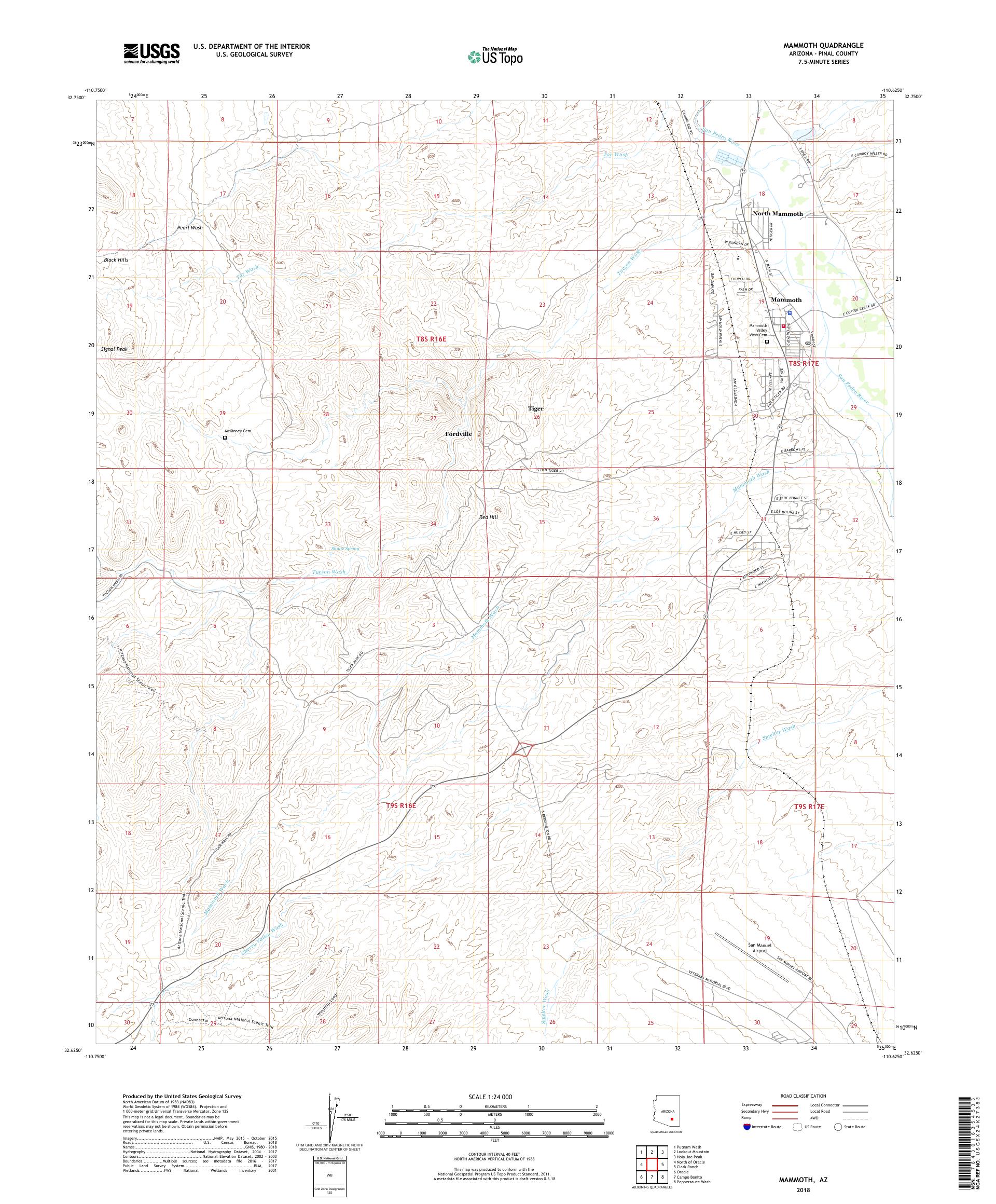 MyTopo Mammoth, Arizona USGS Quad Topo Map