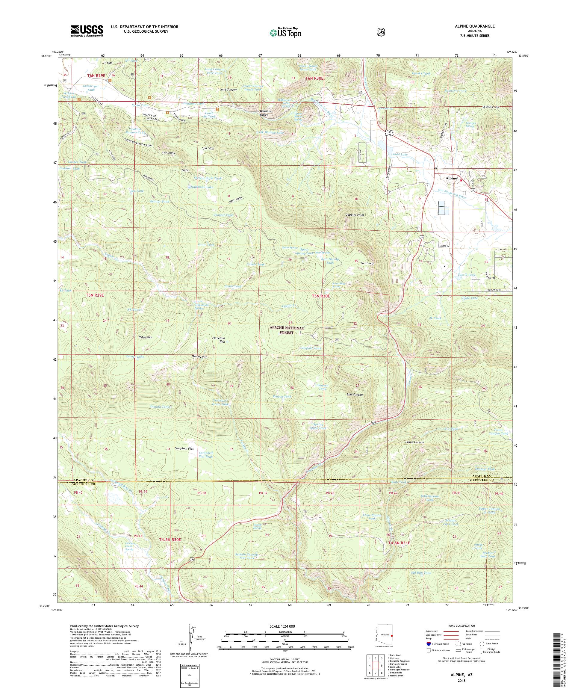 MyTopo Alpine, Arizona USGS Quad Topo Map