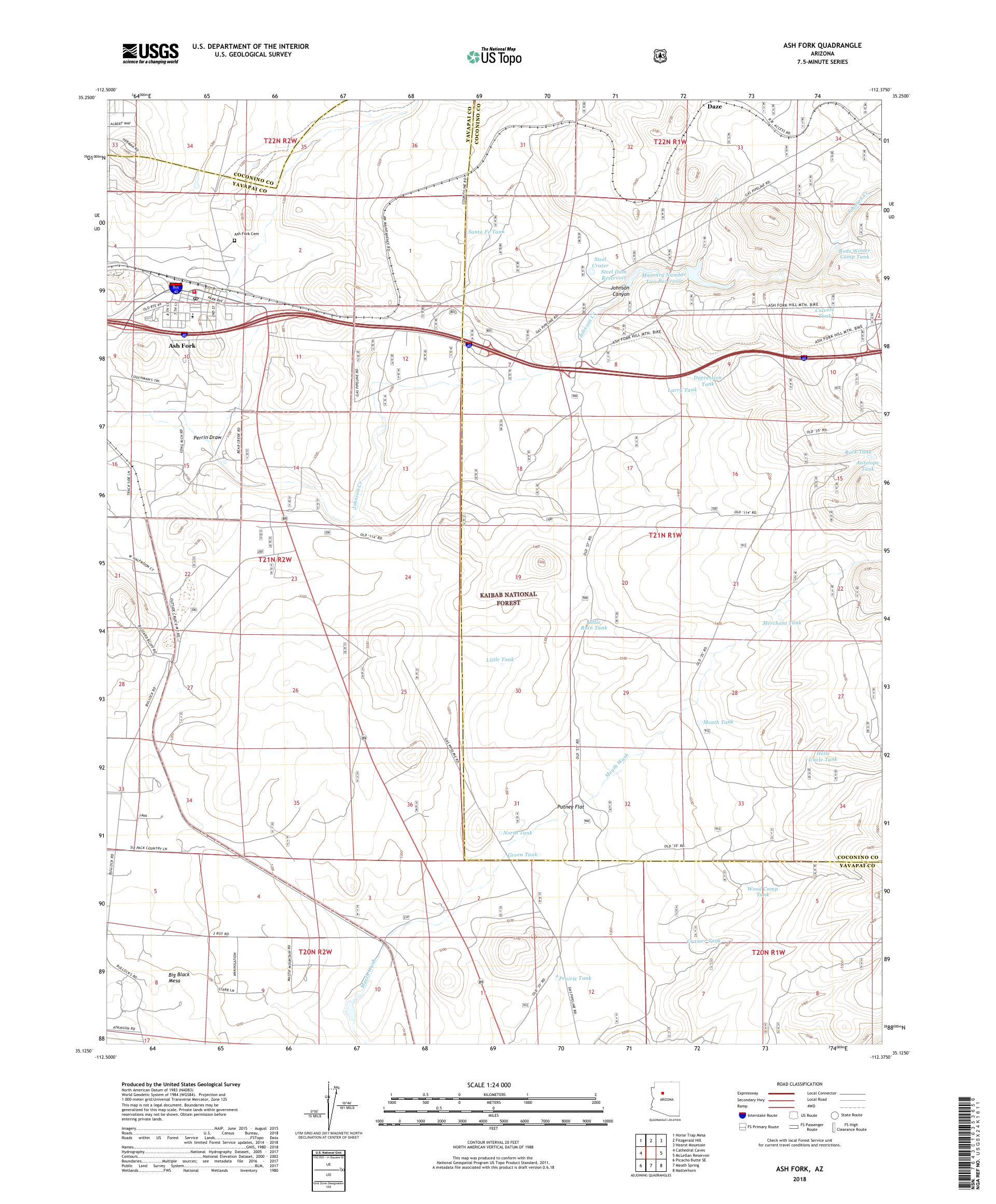 MyTopo Ash Fork, Arizona USGS Quad Topo Map