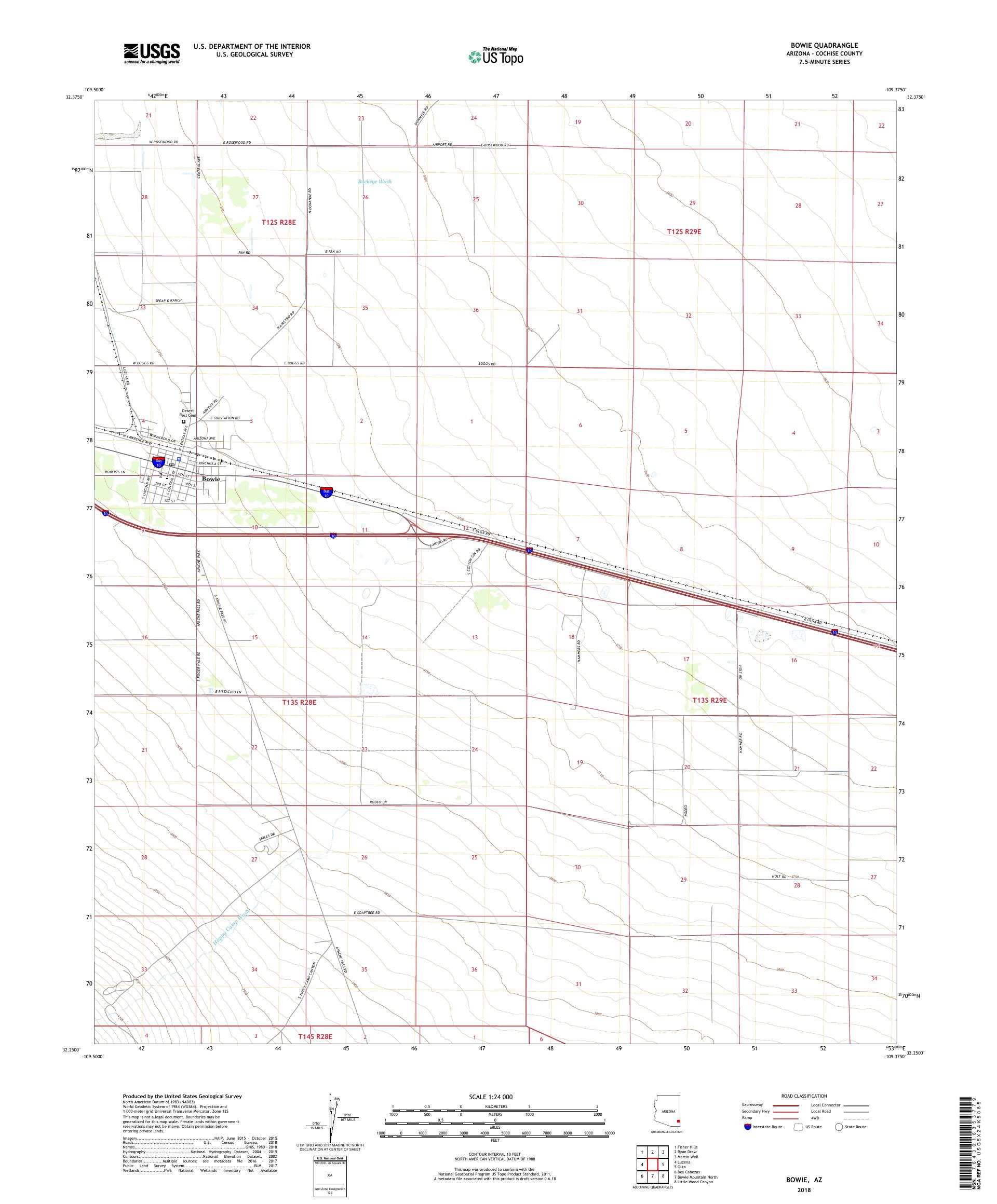 MyTopo Bowie, Arizona USGS Quad Topo Map