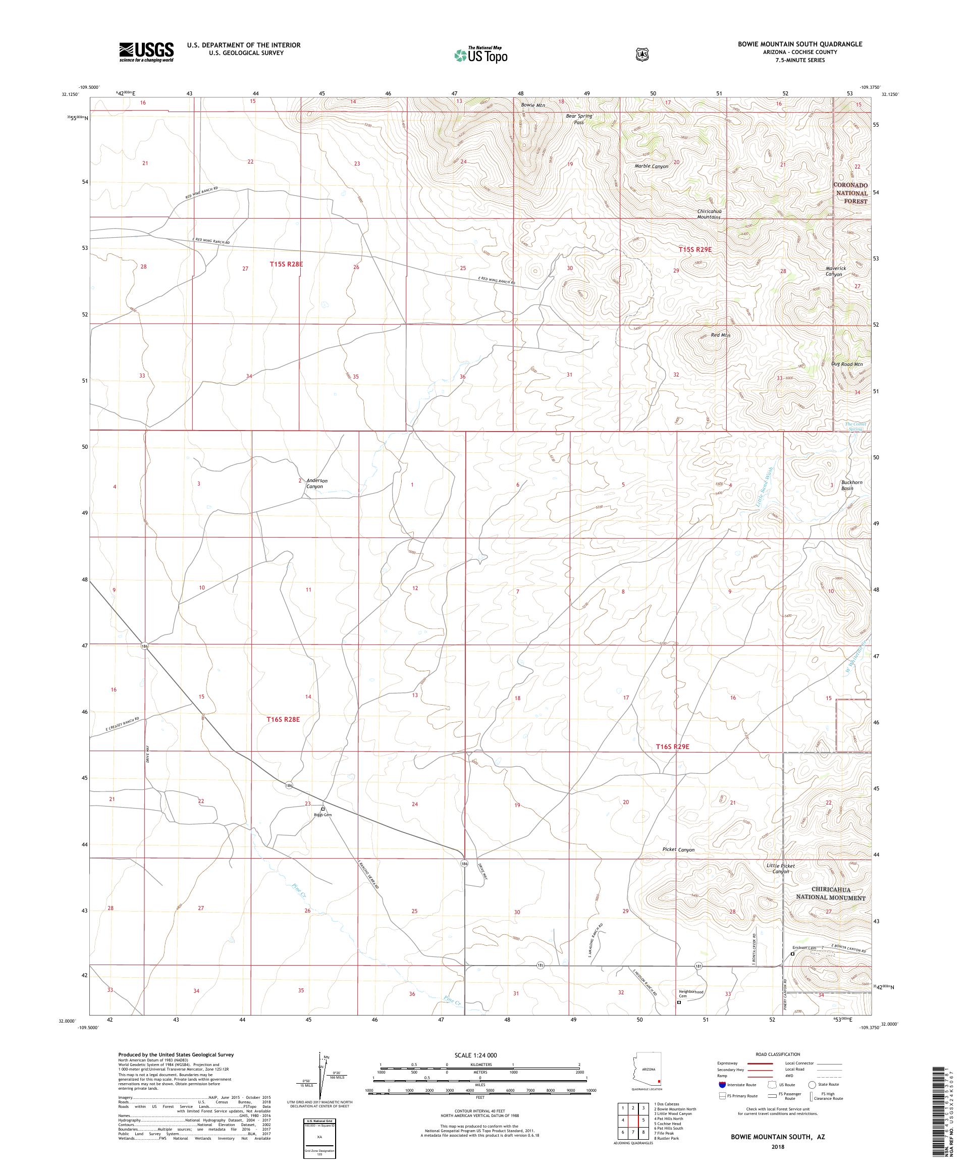 MyTopo Bowie Mountain South, Arizona USGS Quad Topo Map