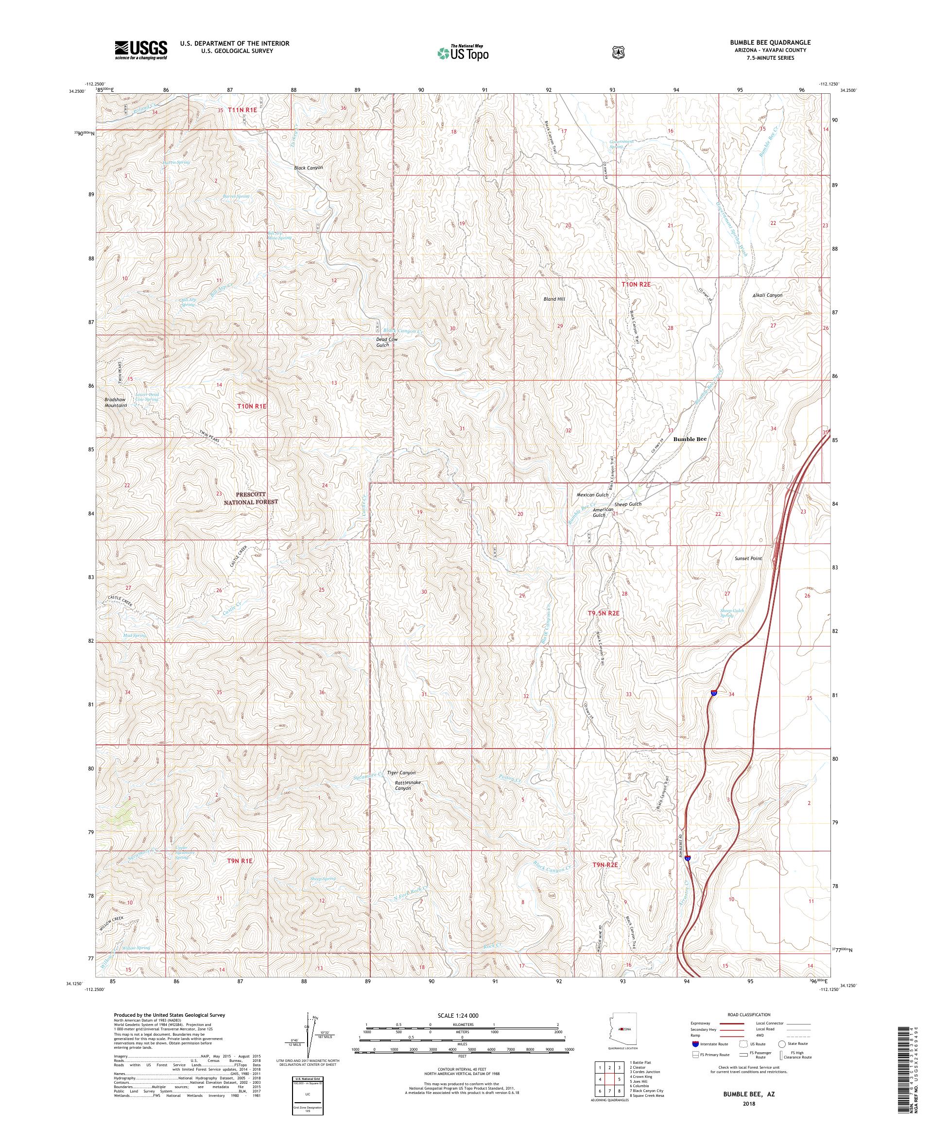 MyTopo Bumble Bee, Arizona USGS Quad Topo Map