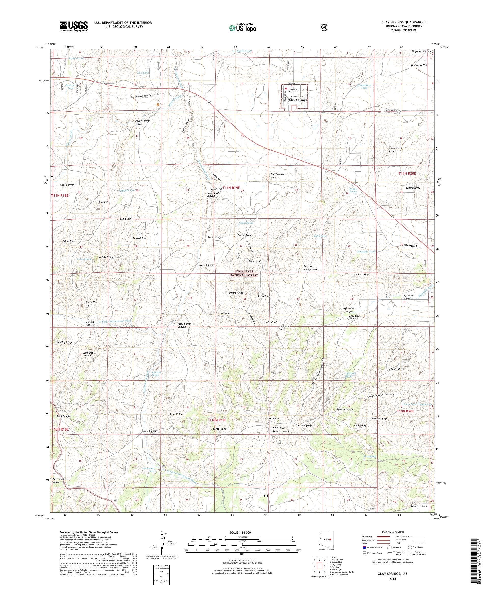 MyTopo Clay Springs, Arizona USGS Quad Topo Map