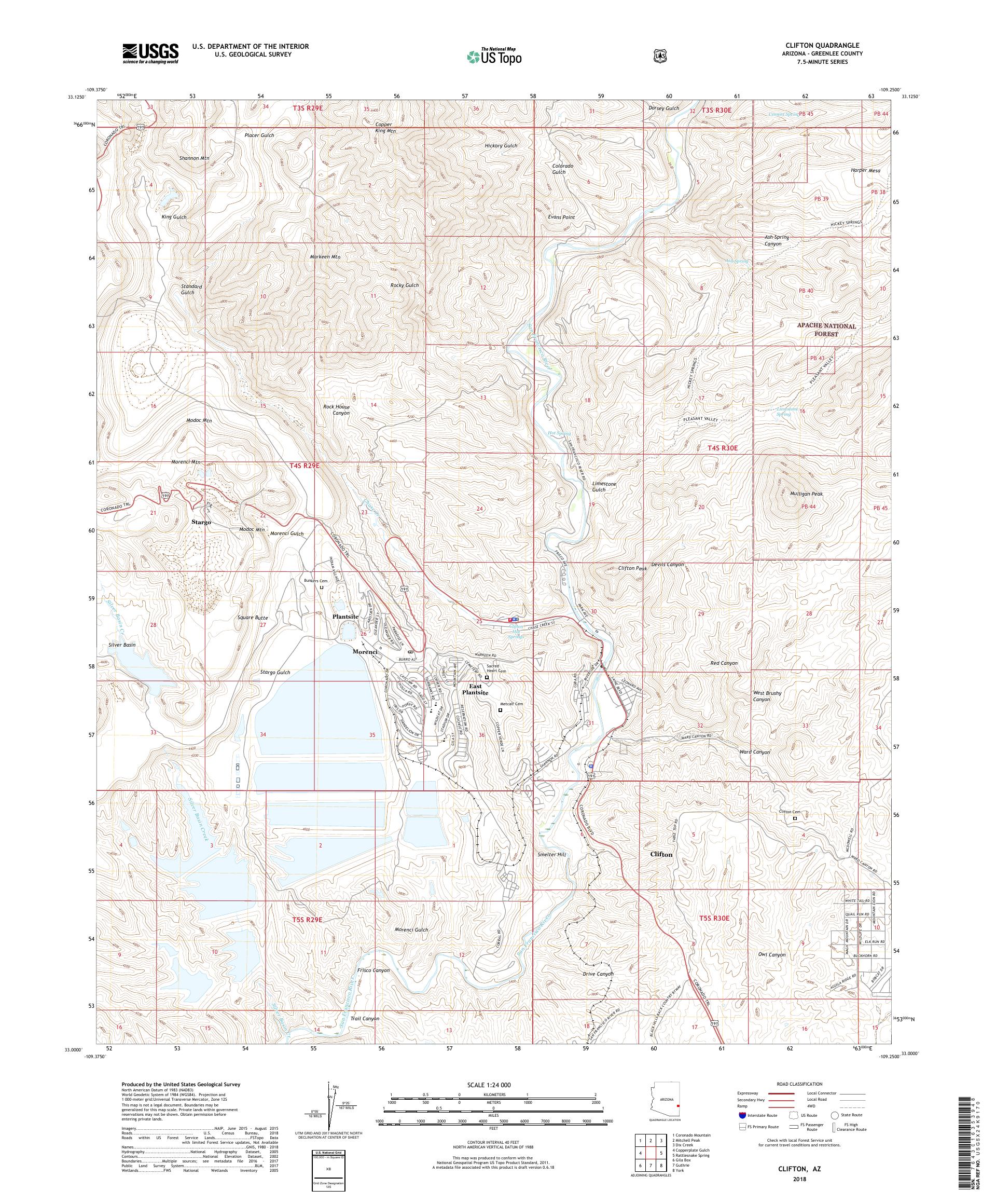 MyTopo Clifton, Arizona USGS Quad Topo Map