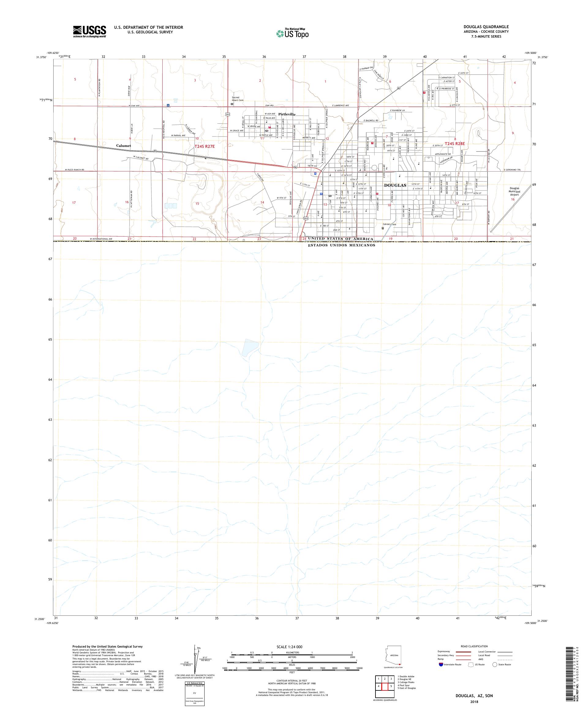 MyTopo Douglas, Arizona USGS Quad Topo Map
