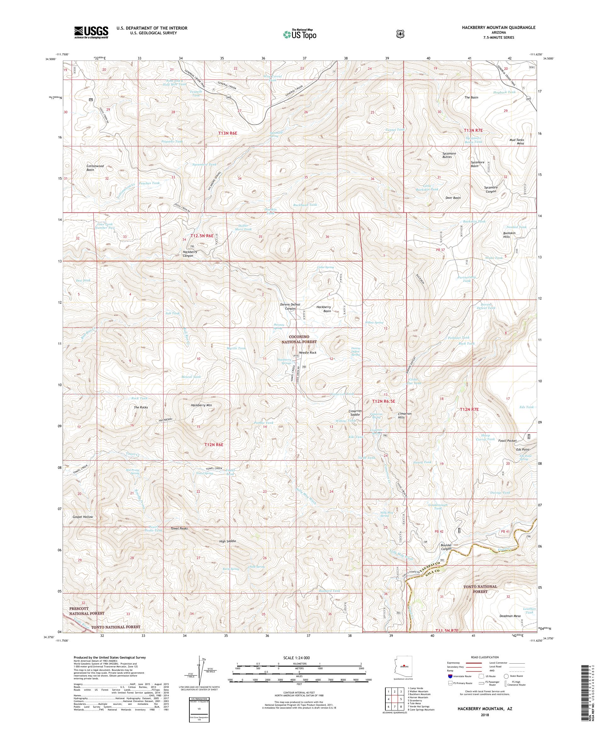 MyTopo Hackberry Mountain, Arizona USGS Quad Topo Map