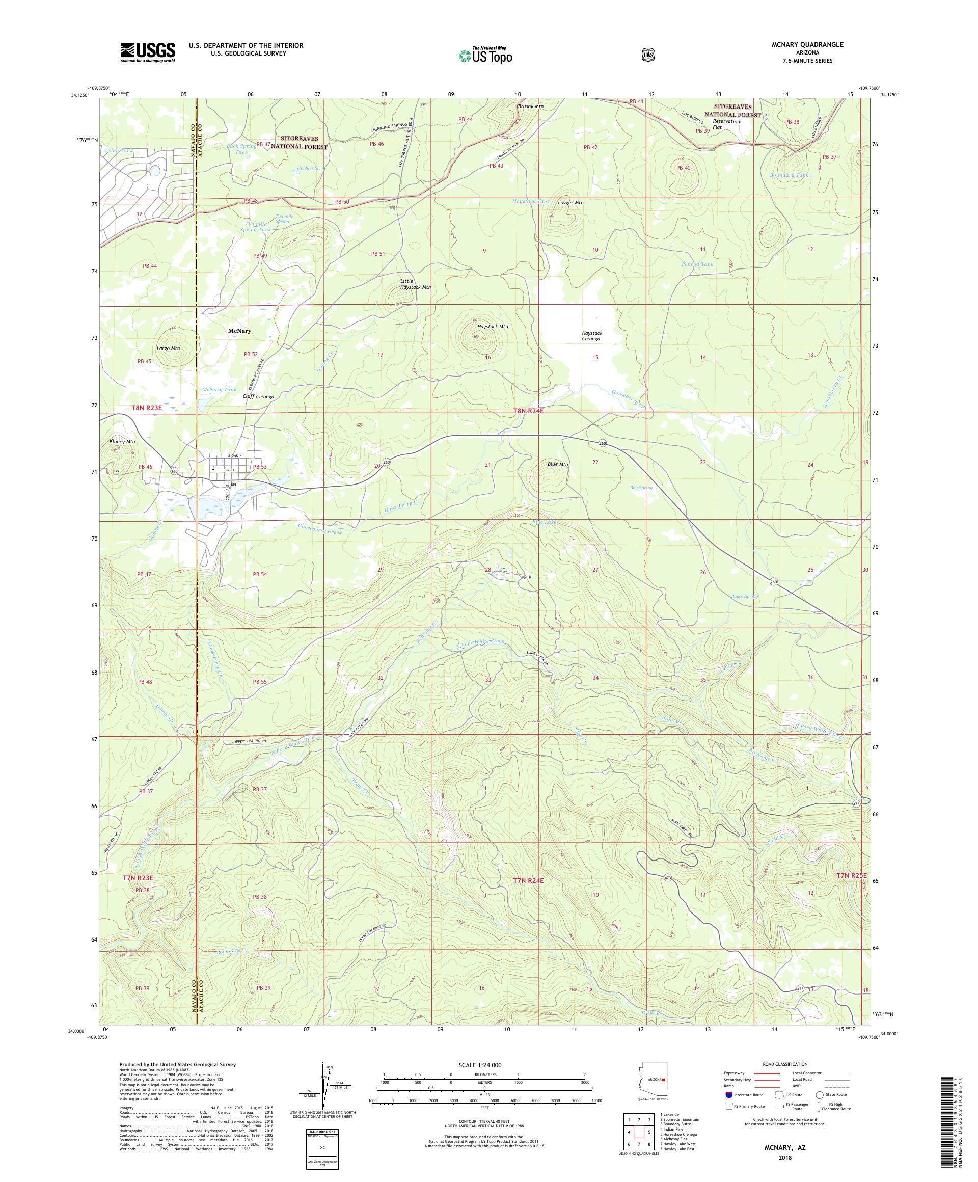 MyTopo McNary, Arizona USGS Quad Topo Map