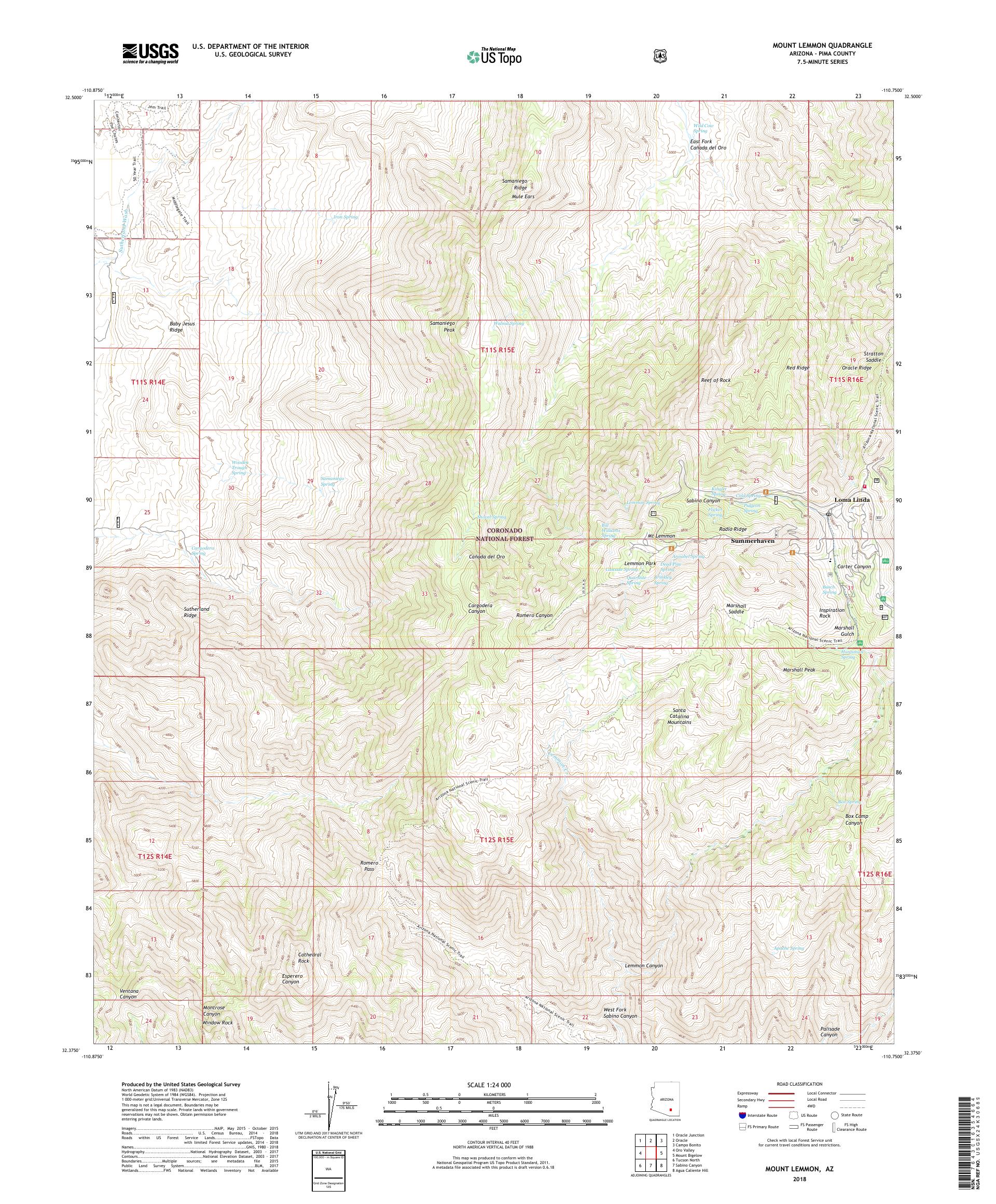 MyTopo Mount Lemmon, Arizona USGS Quad Topo Map