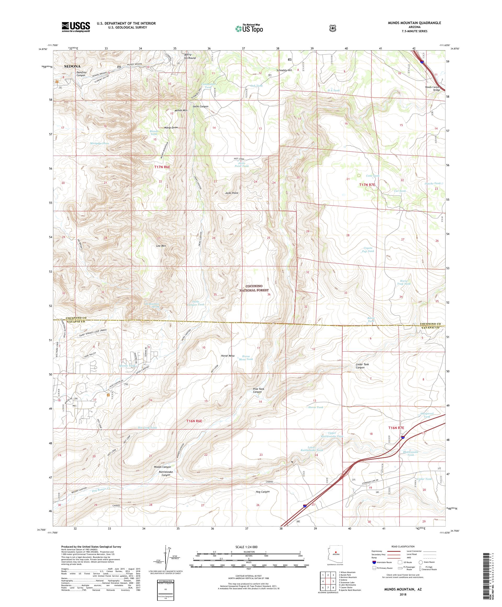 MyTopo Munds Mountain, Arizona USGS Quad Topo Map