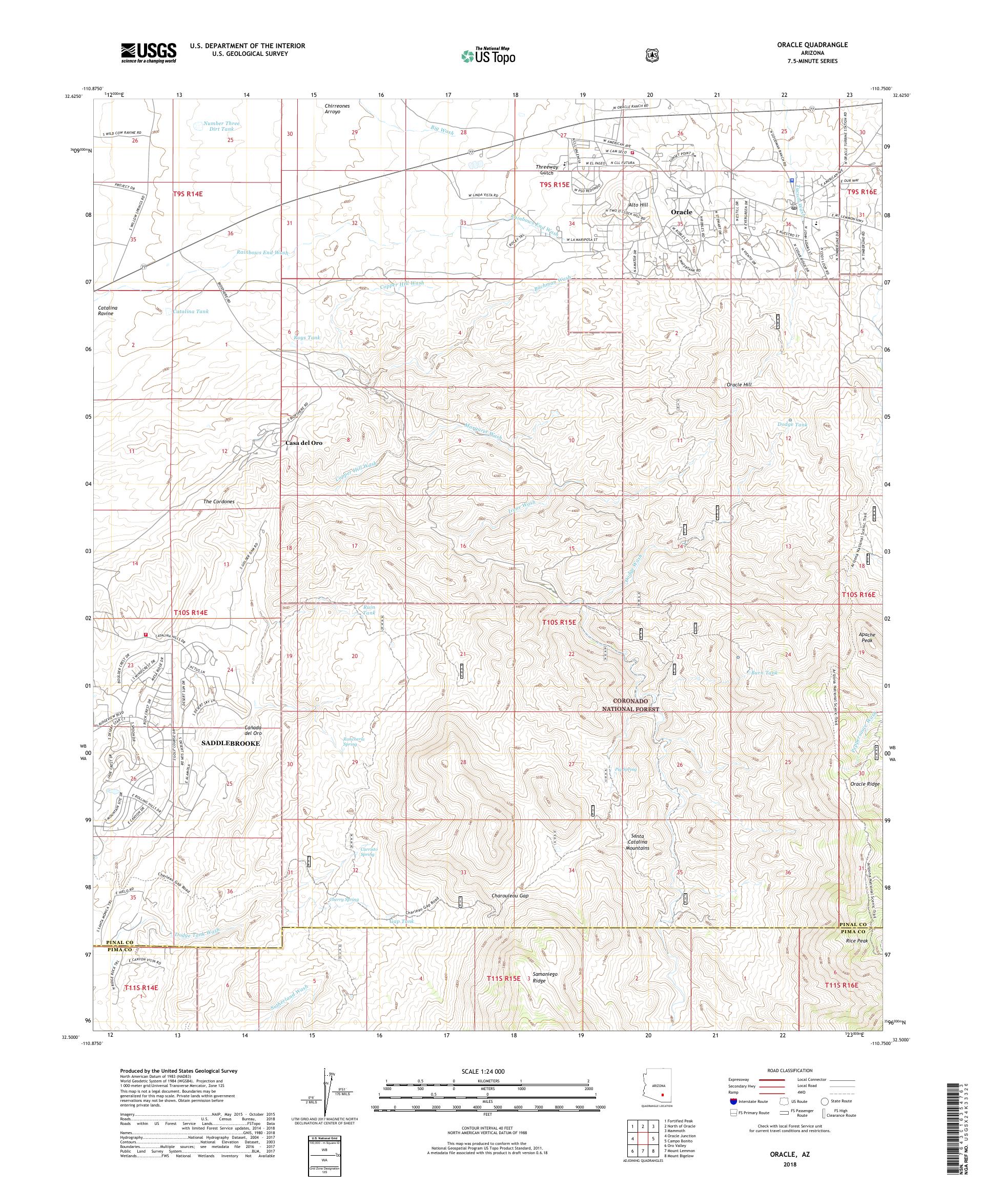 MyTopo Oracle, Arizona USGS Quad Topo Map