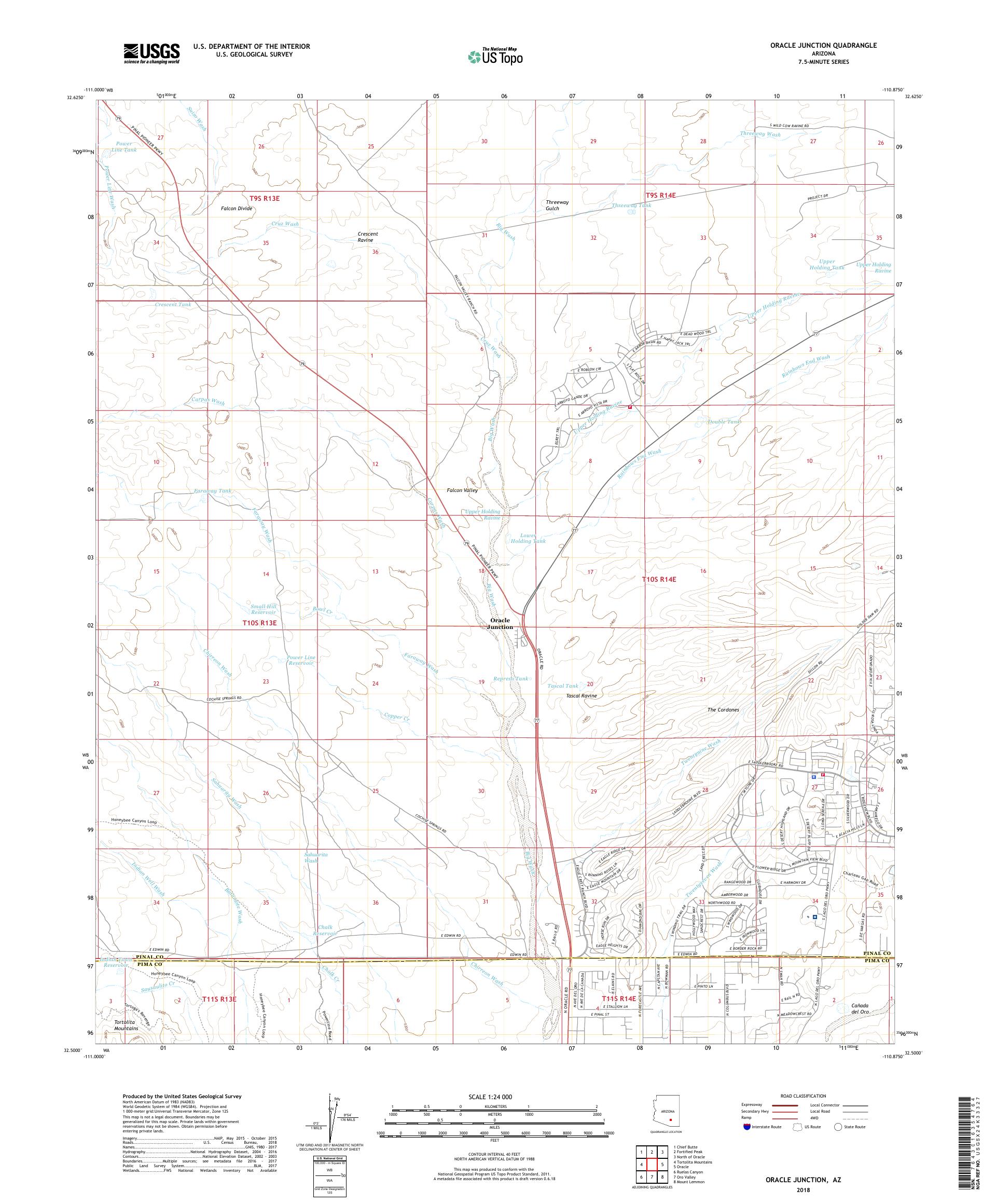 MyTopo Oracle Junction, Arizona USGS Quad Topo Map