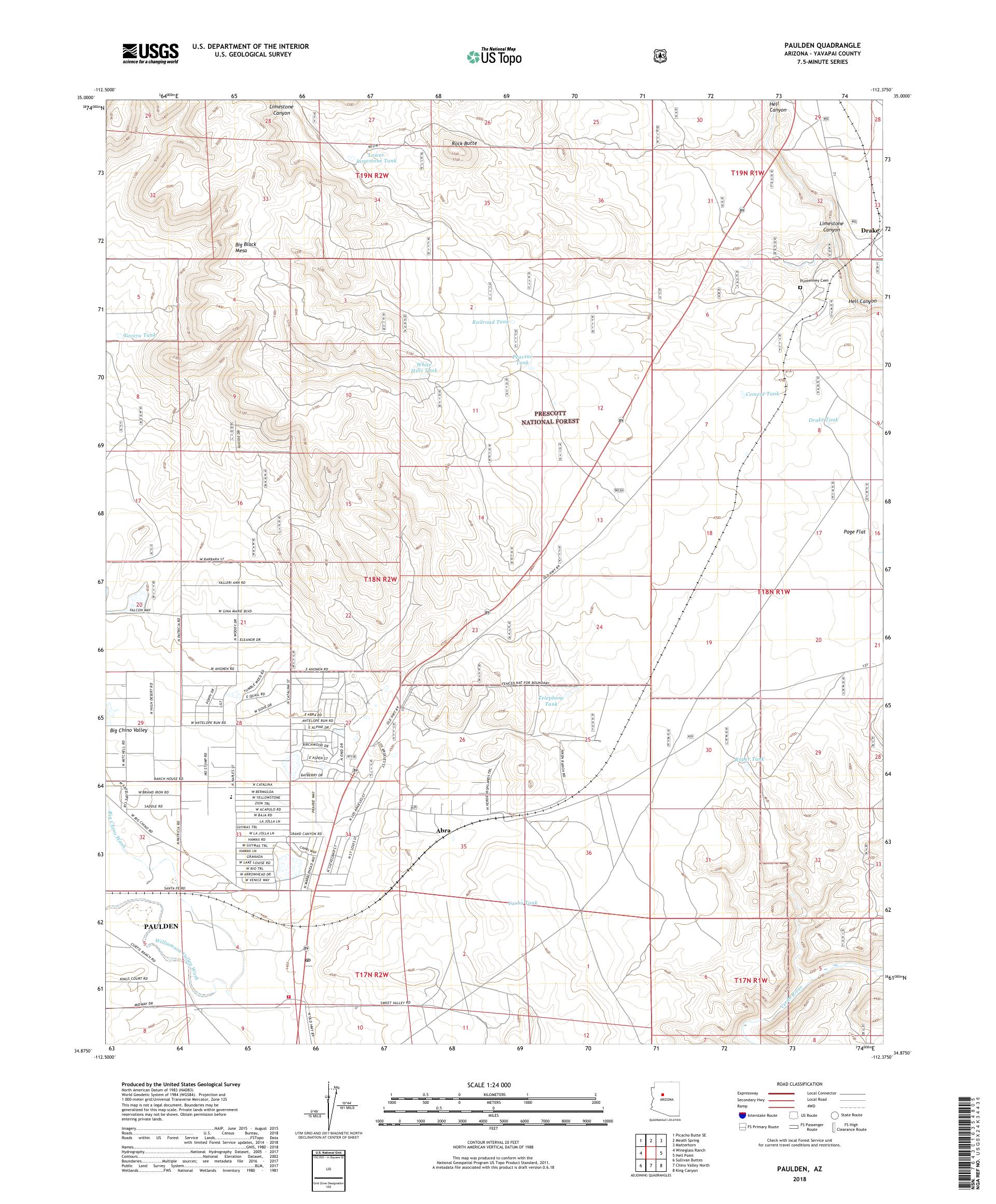 MyTopo Paulden, Arizona USGS Quad Topo Map