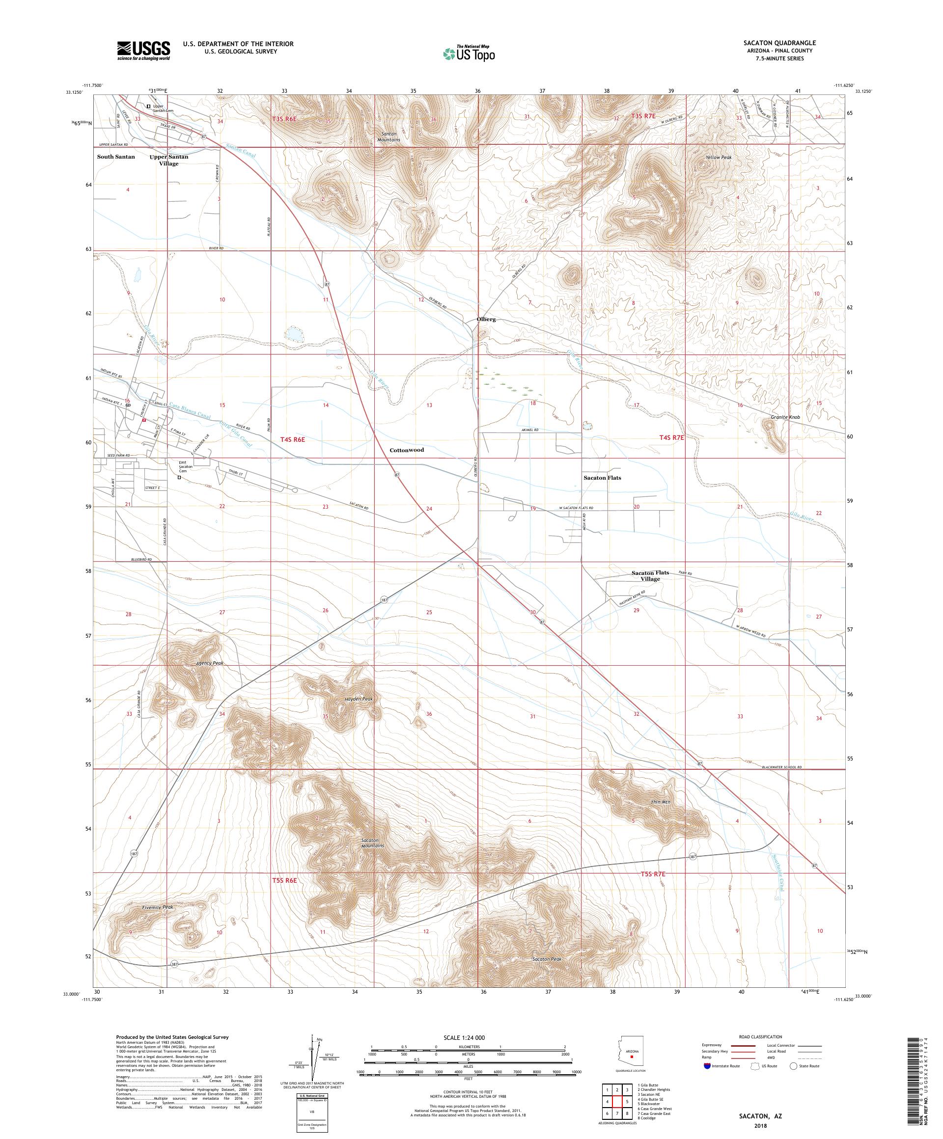 MyTopo Sacaton, Arizona USGS Quad Topo Map