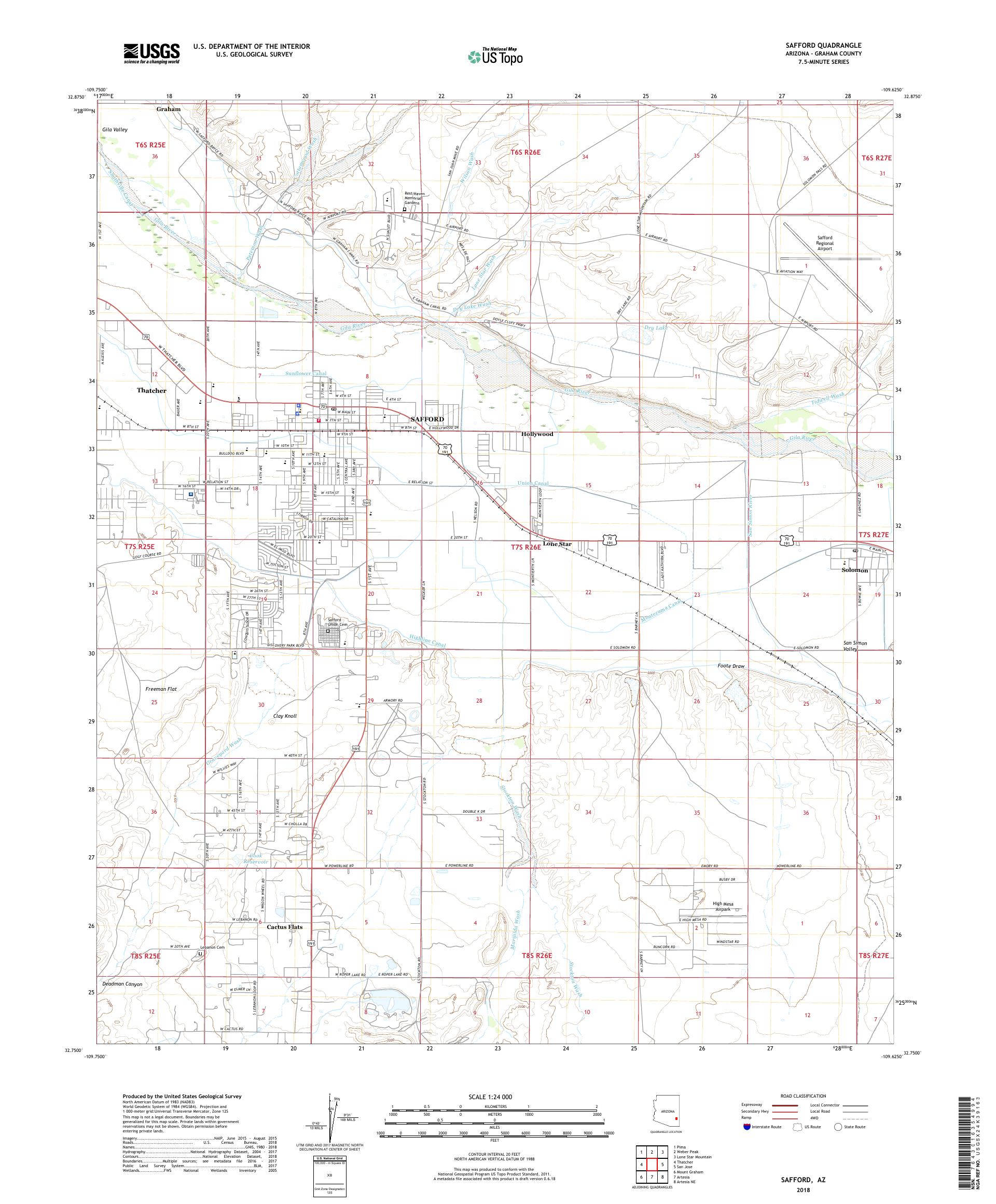 MyTopo Safford, Arizona USGS Quad Topo Map