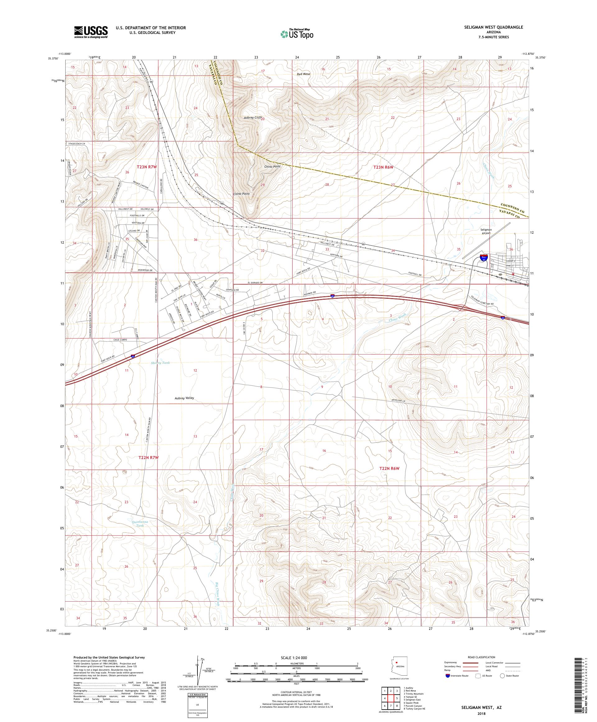 MyTopo Seligman West, Arizona USGS Quad Topo Map