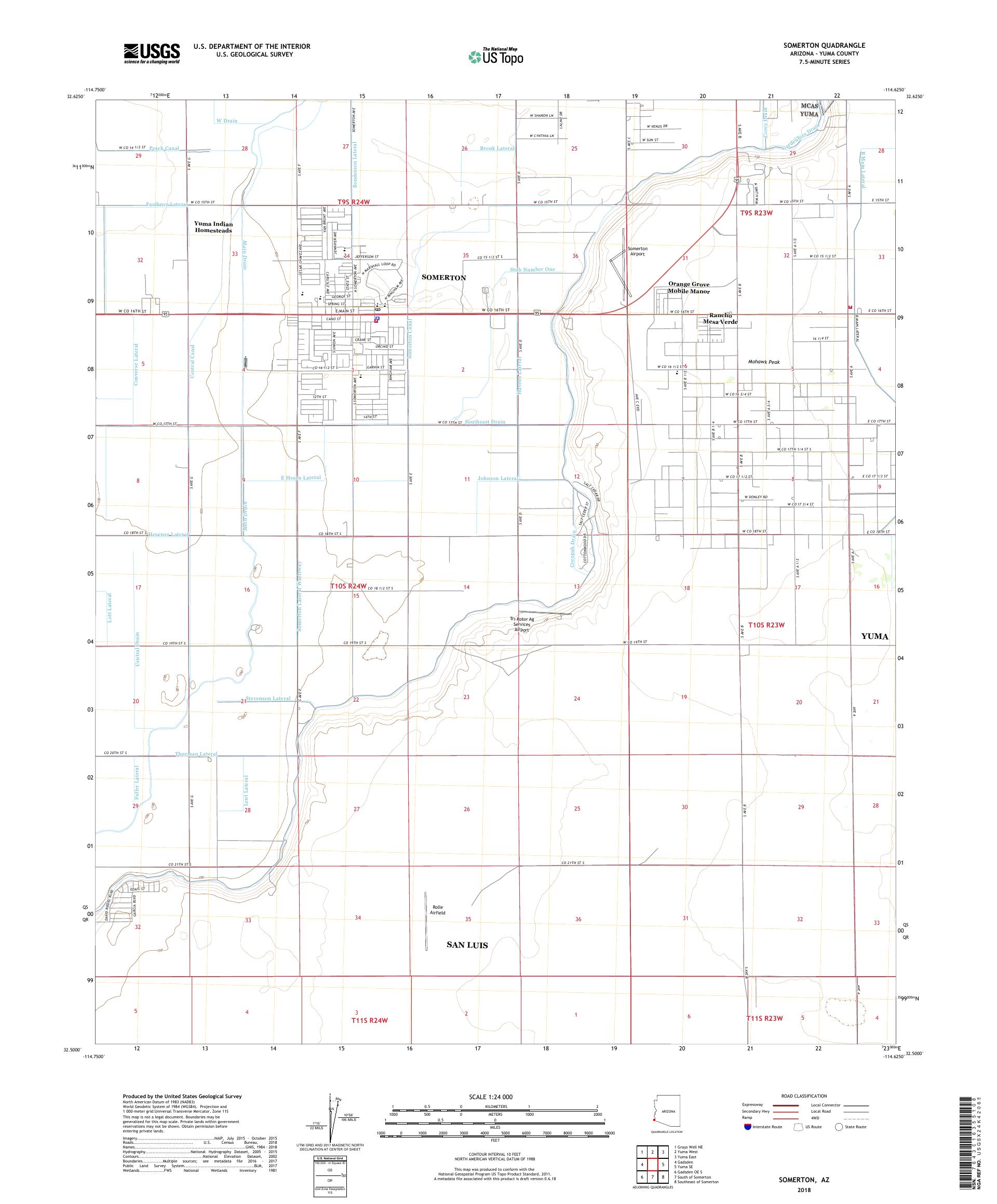 MyTopo Somerton, Arizona USGS Quad Topo Map