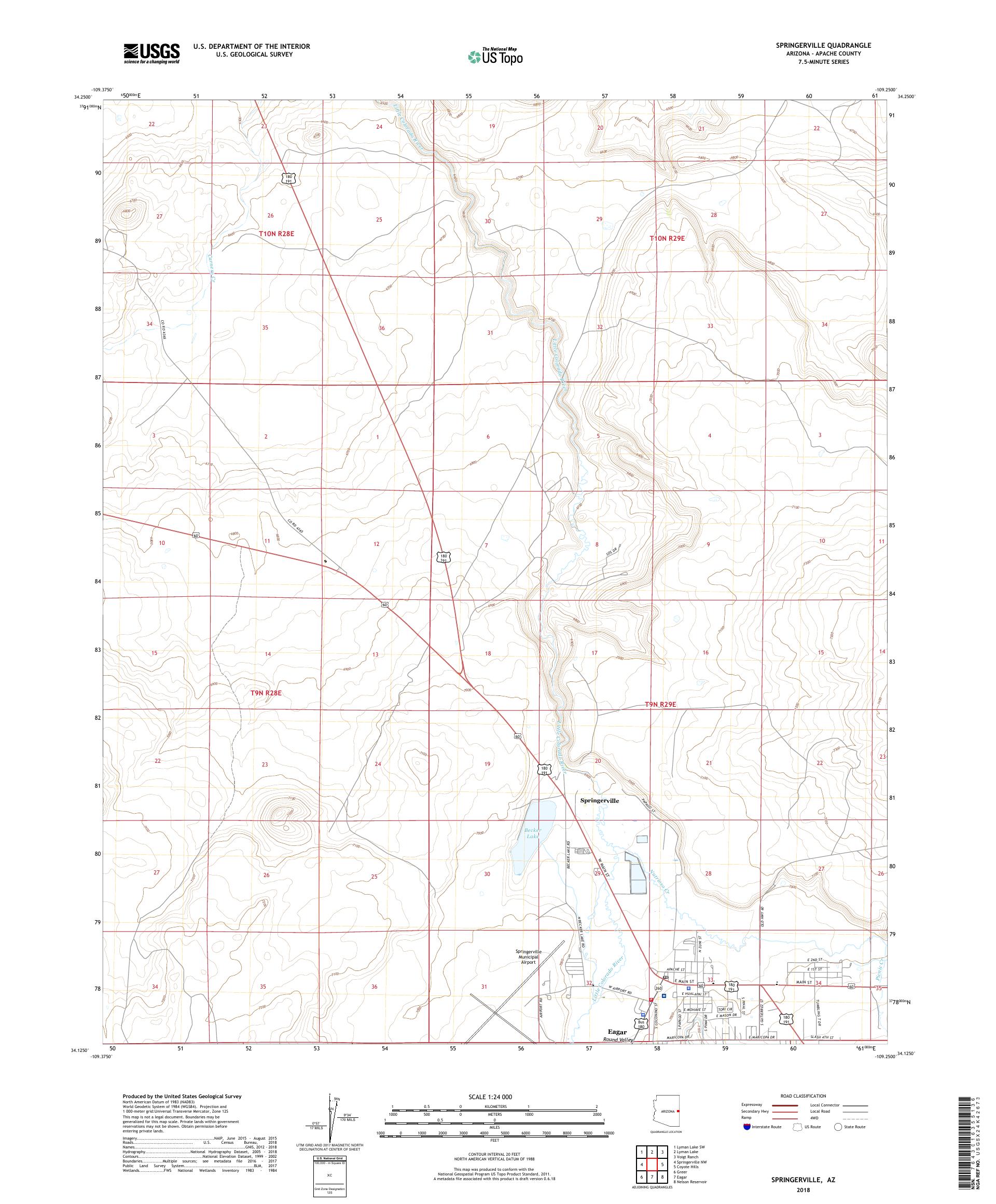 MyTopo Springerville, Arizona USGS Quad Topo Map