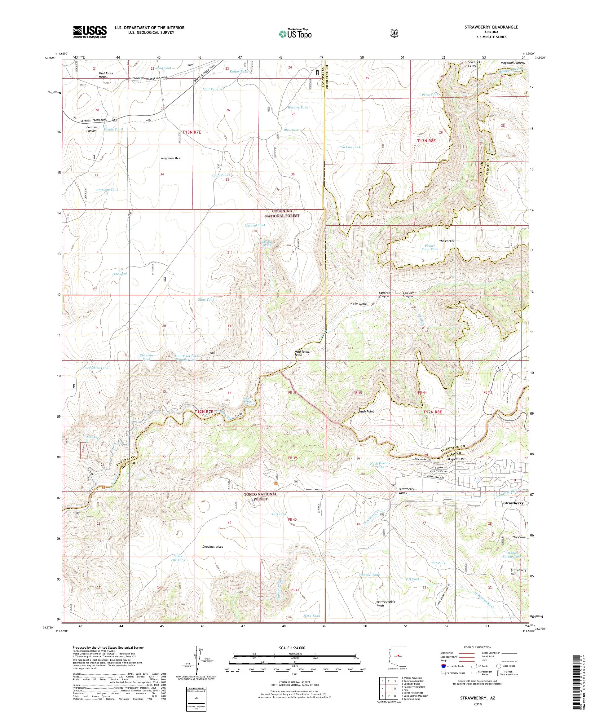 MyTopo Strawberry, Arizona USGS Quad Topo Map