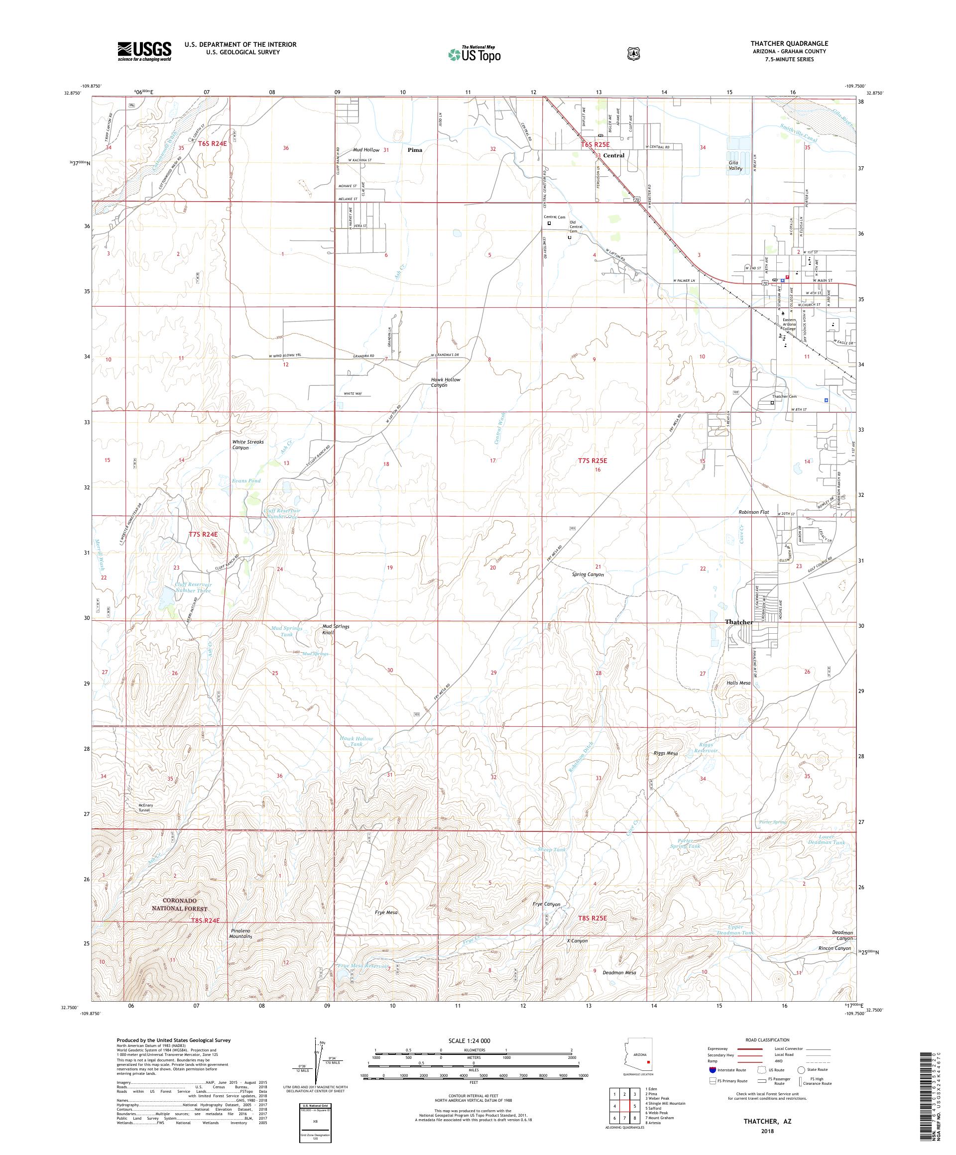MyTopo Thatcher, Arizona USGS Quad Topo Map