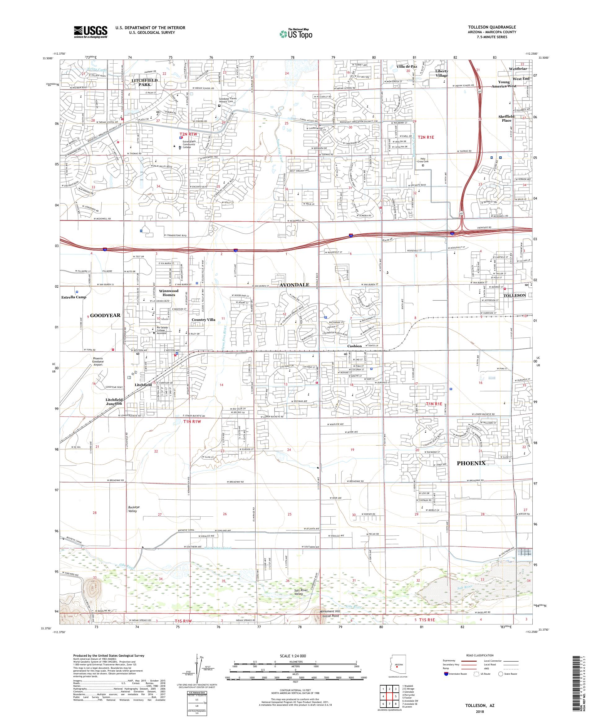MyTopo Tolleson, Arizona USGS Quad Topo Map