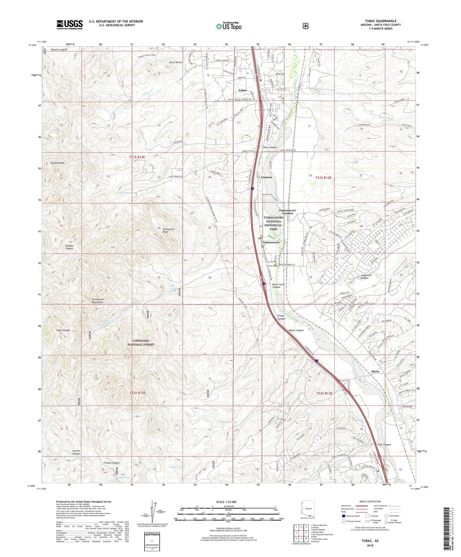 MyTopo Tubac, Arizona USGS Quad Topo Map