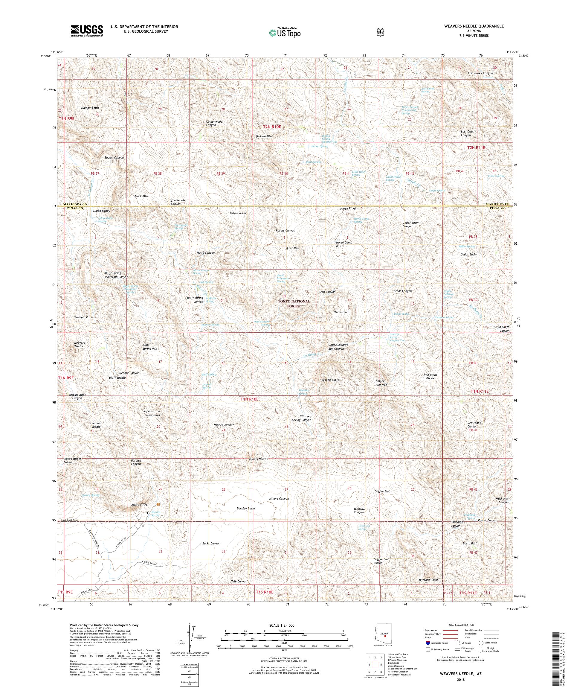 MyTopo Weavers Needle, Arizona USGS Quad Topo Map