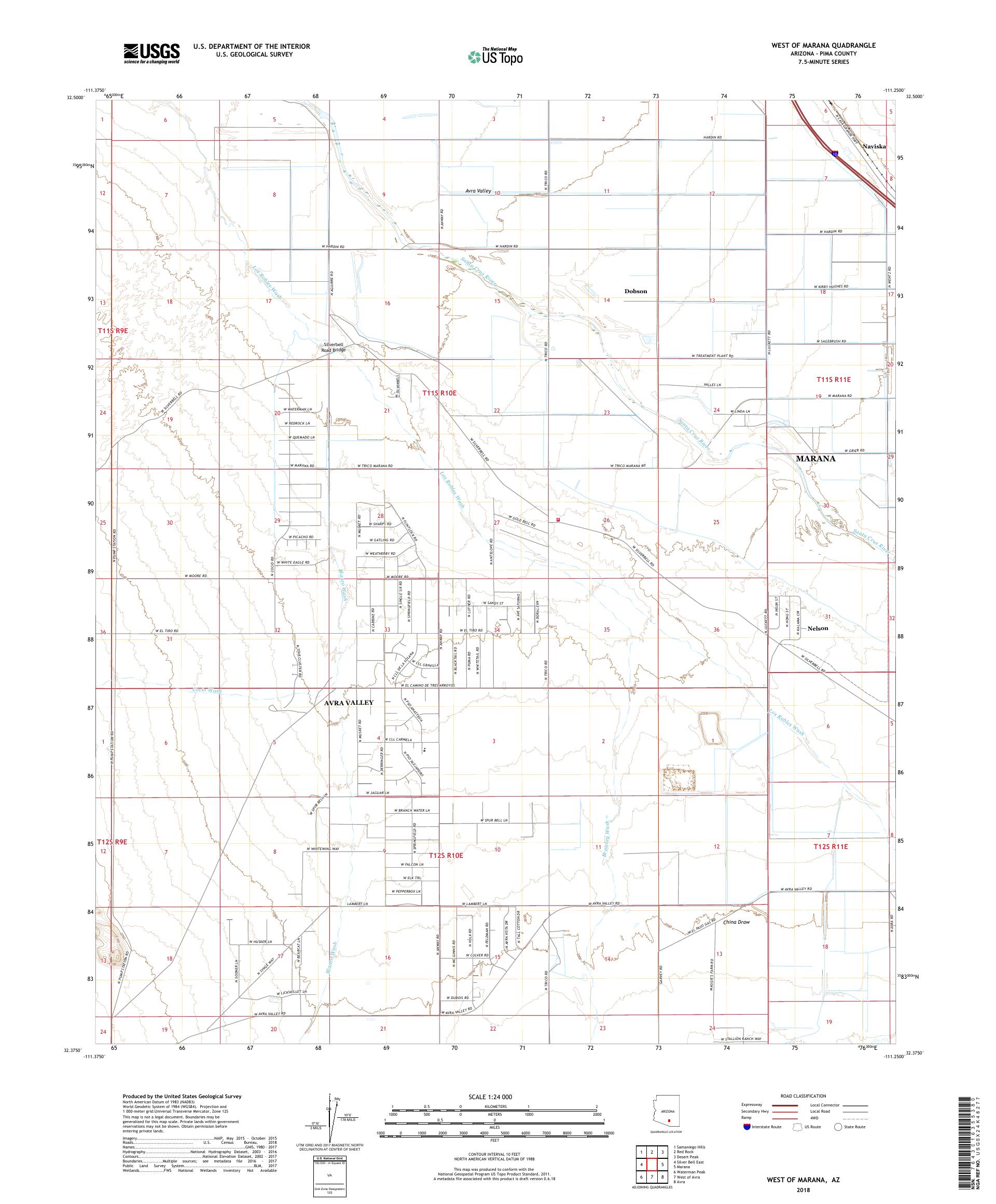 MyTopo West of Marana, Arizona USGS Quad Topo Map