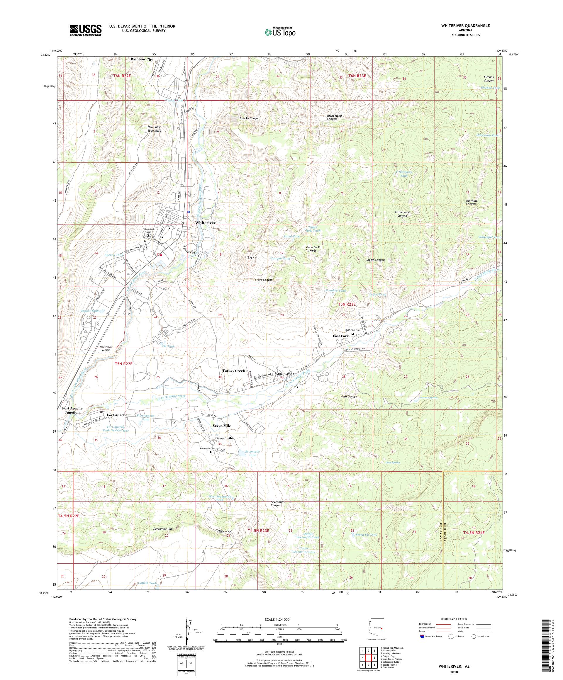 MyTopo Whiteriver, Arizona USGS Quad Topo Map