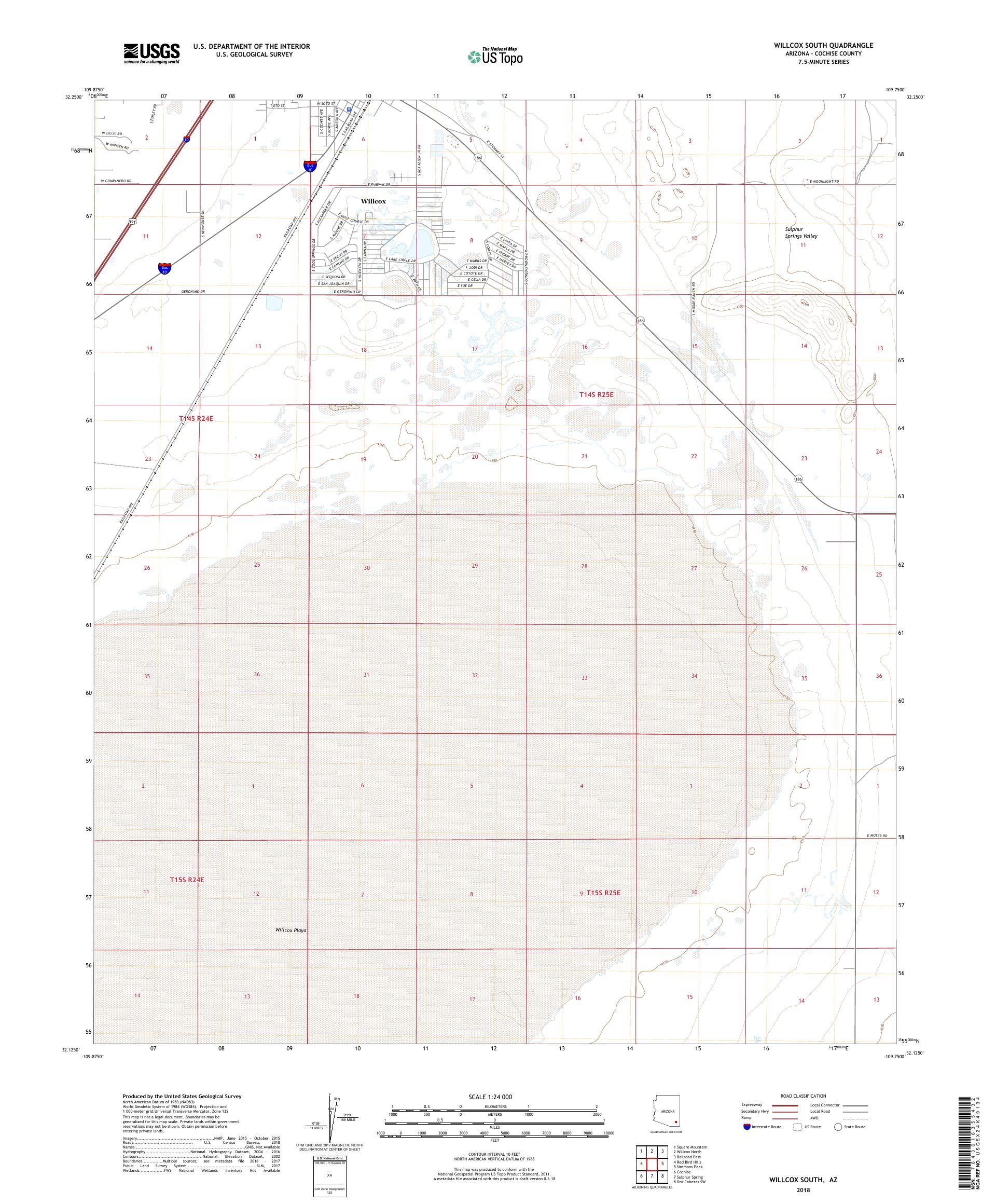MyTopo Willcox South, Arizona USGS Quad Topo Map