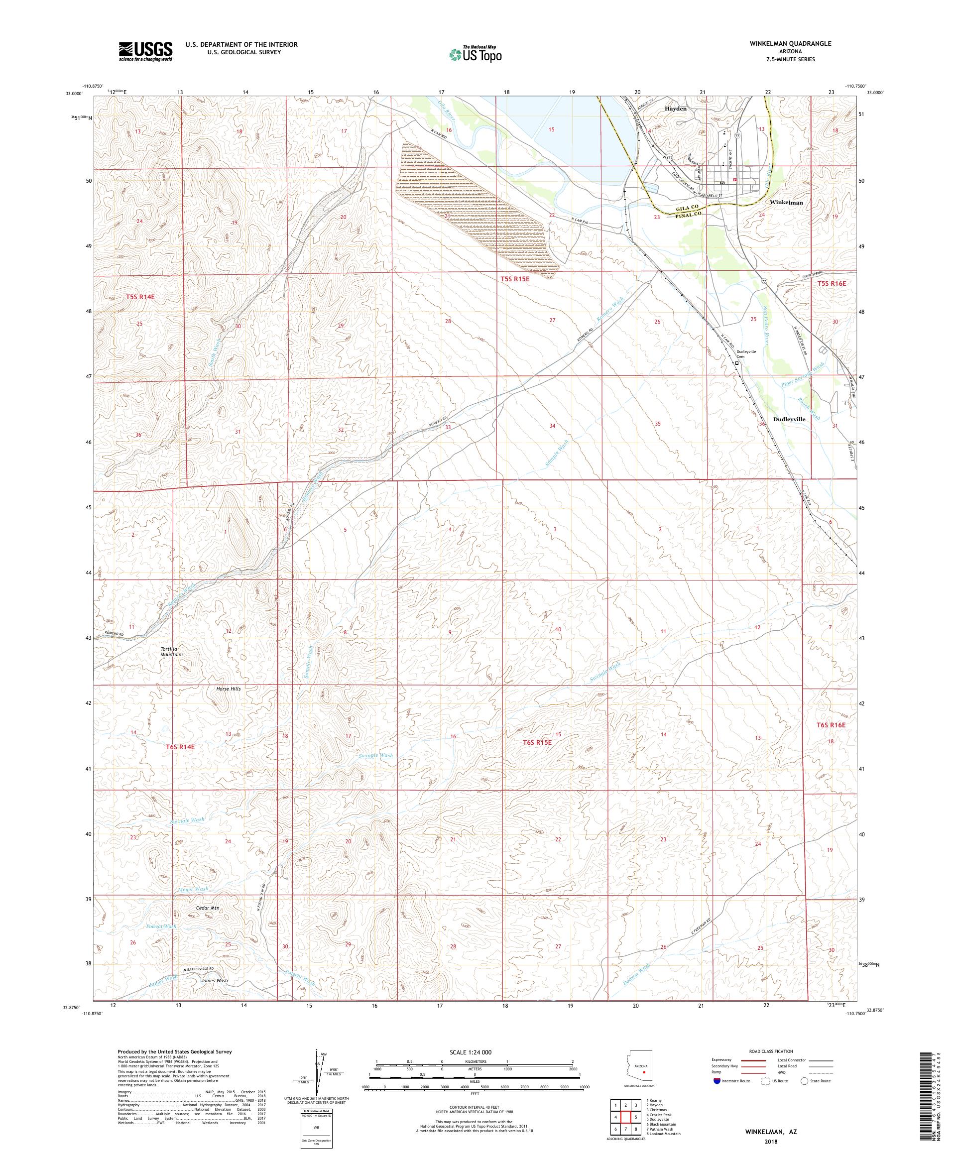 MyTopo Winkelman, Arizona USGS Quad Topo Map