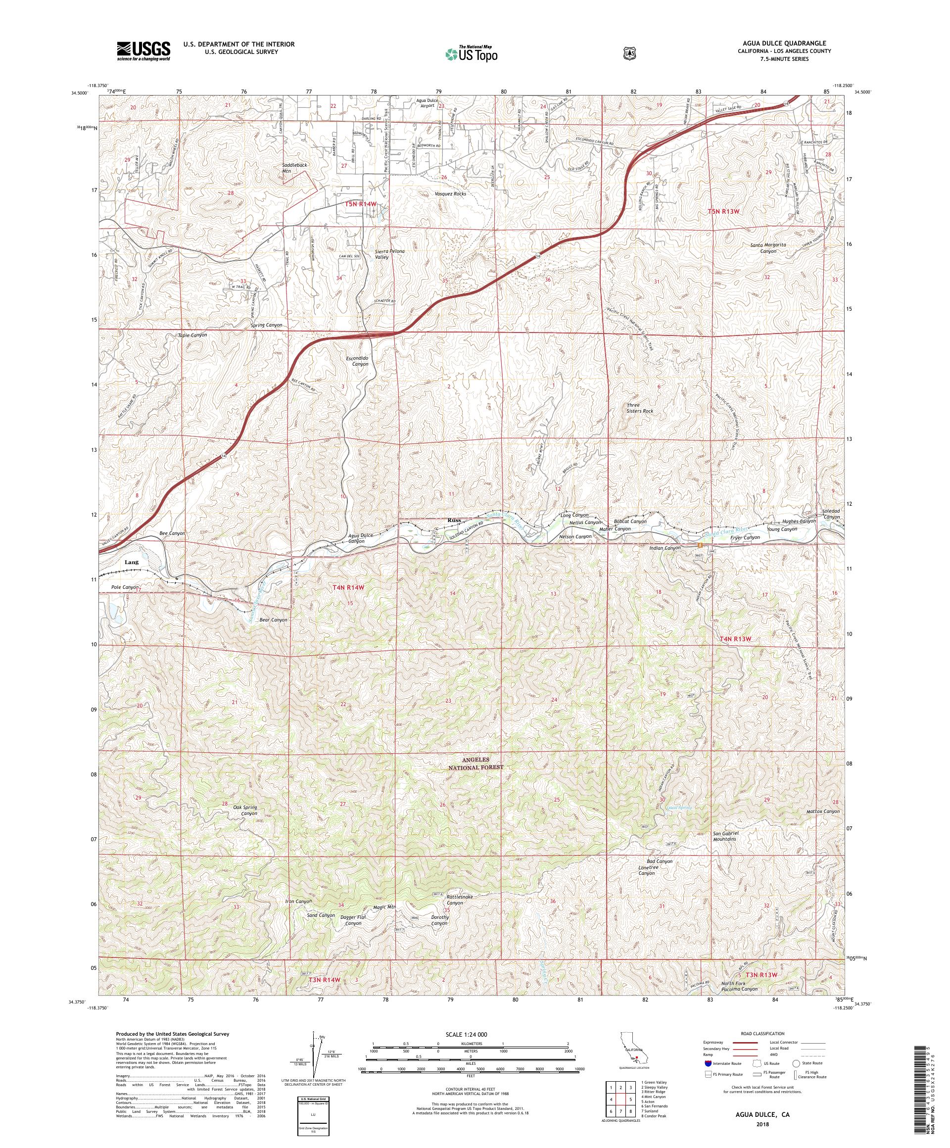 MyTopo Agua Dulce, California USGS Quad Topo Map