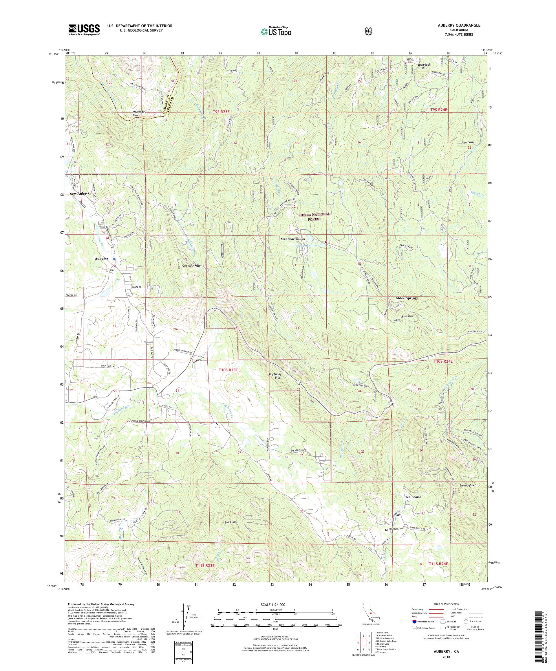 MyTopo Auberry, California USGS Quad Topo Map