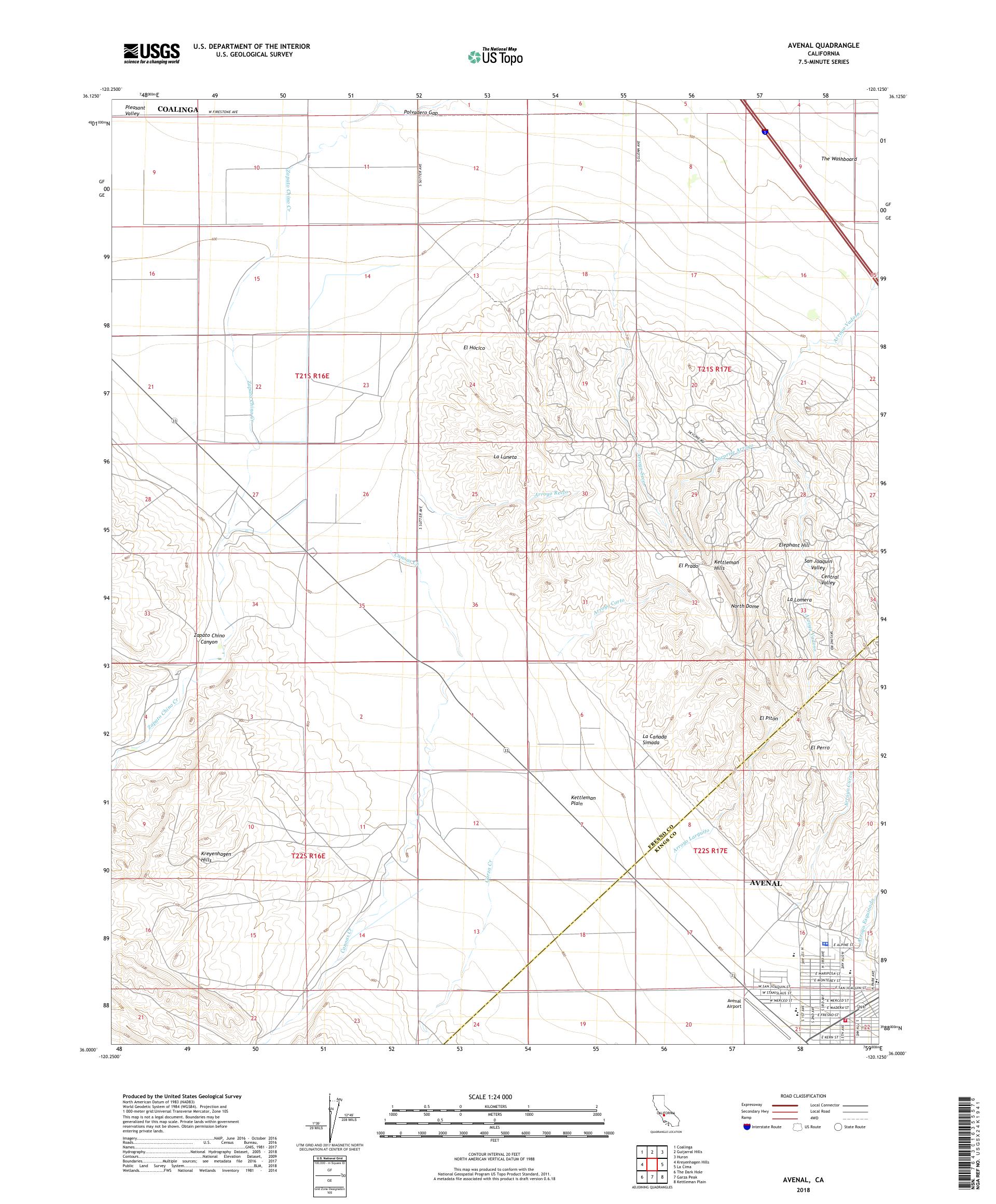 MyTopo Avenal, California USGS Quad Topo Map