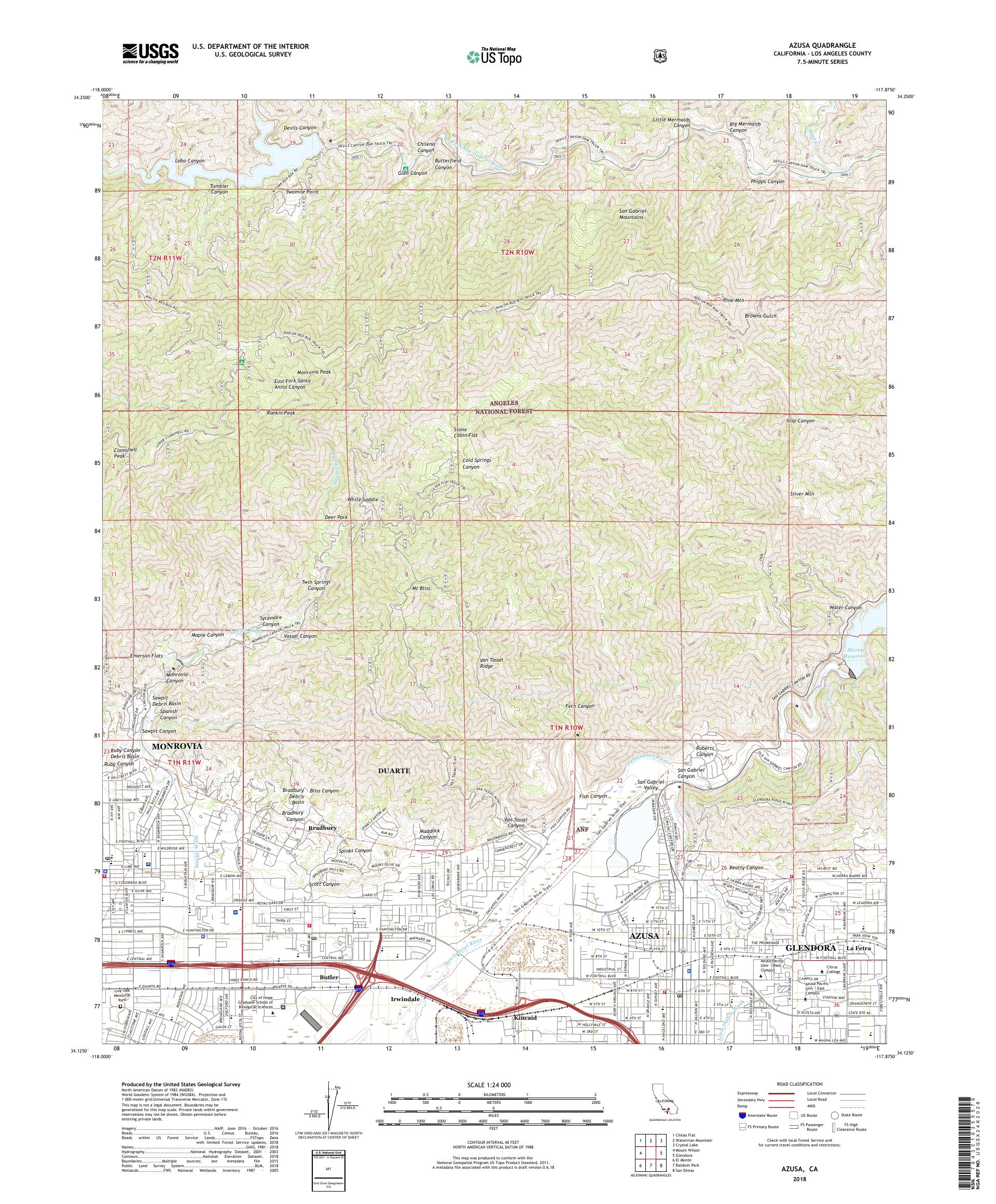MyTopo Azusa, California USGS Quad Topo Map
