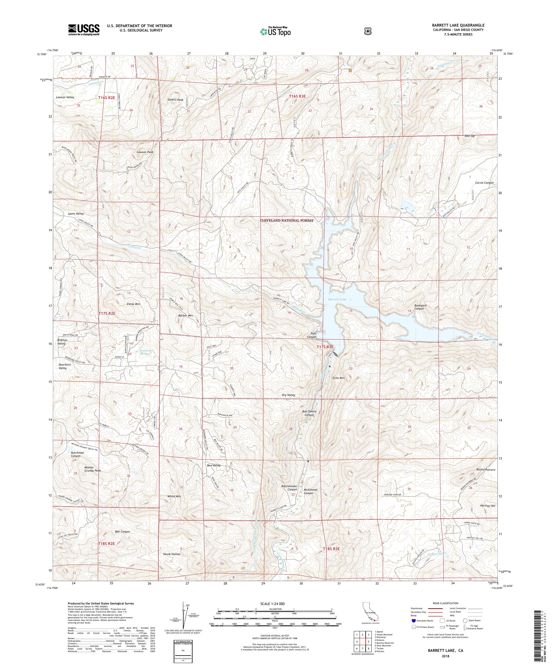 MyTopo Barrett Lake, California USGS Quad Topo Map