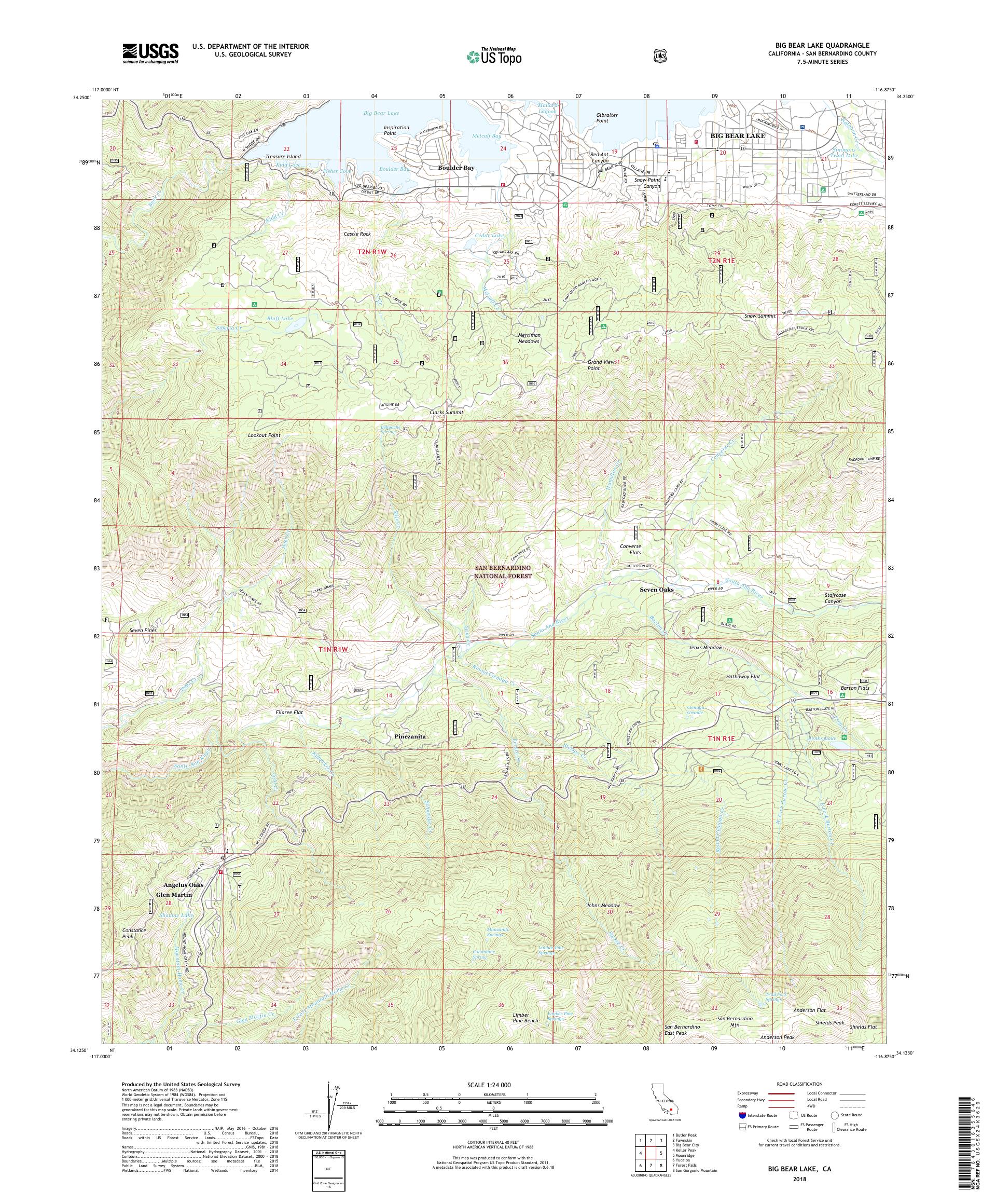 MyTopo Big Bear Lake, California USGS Quad Topo Map