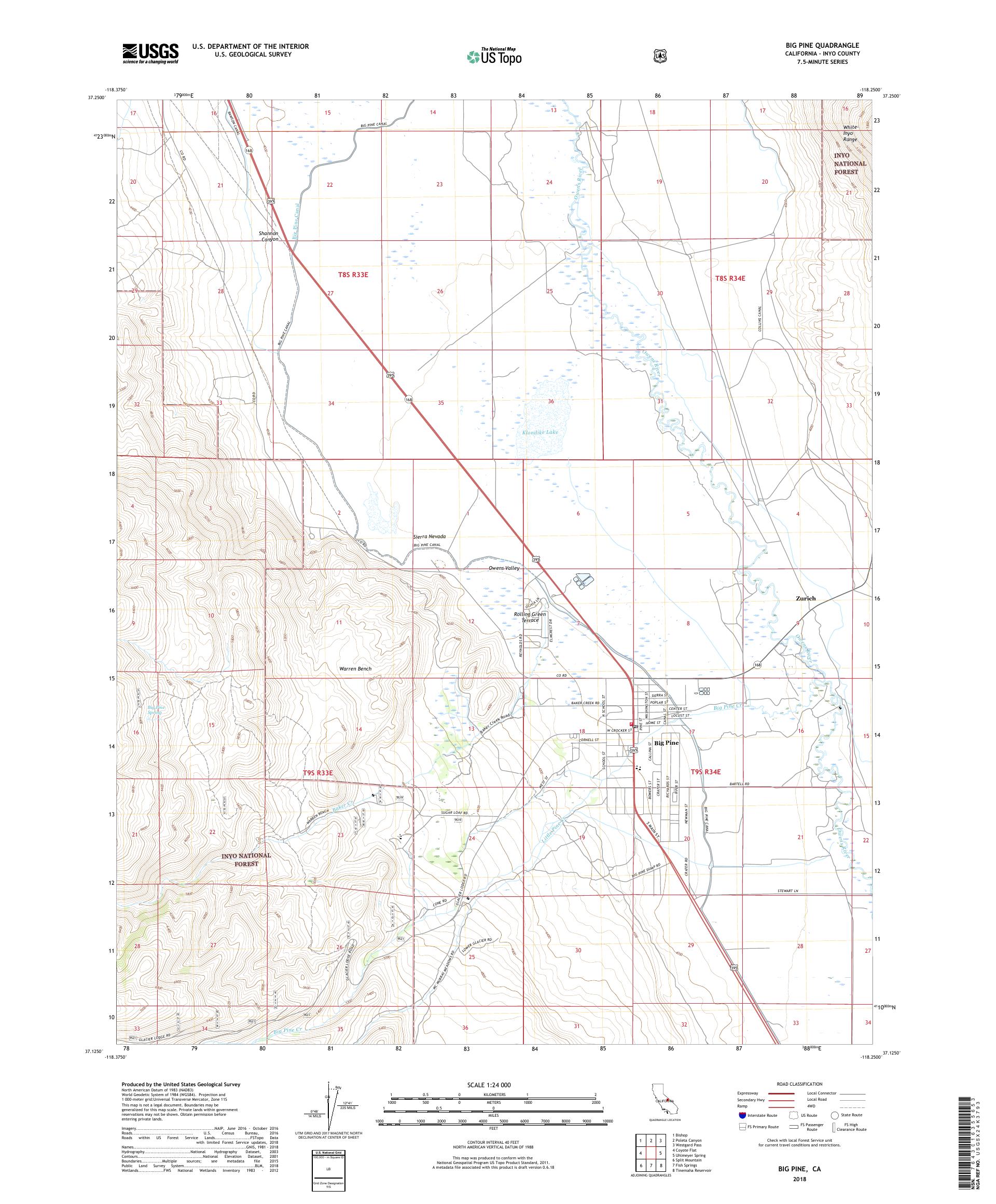 MyTopo Big Pine, California USGS Quad Topo Map