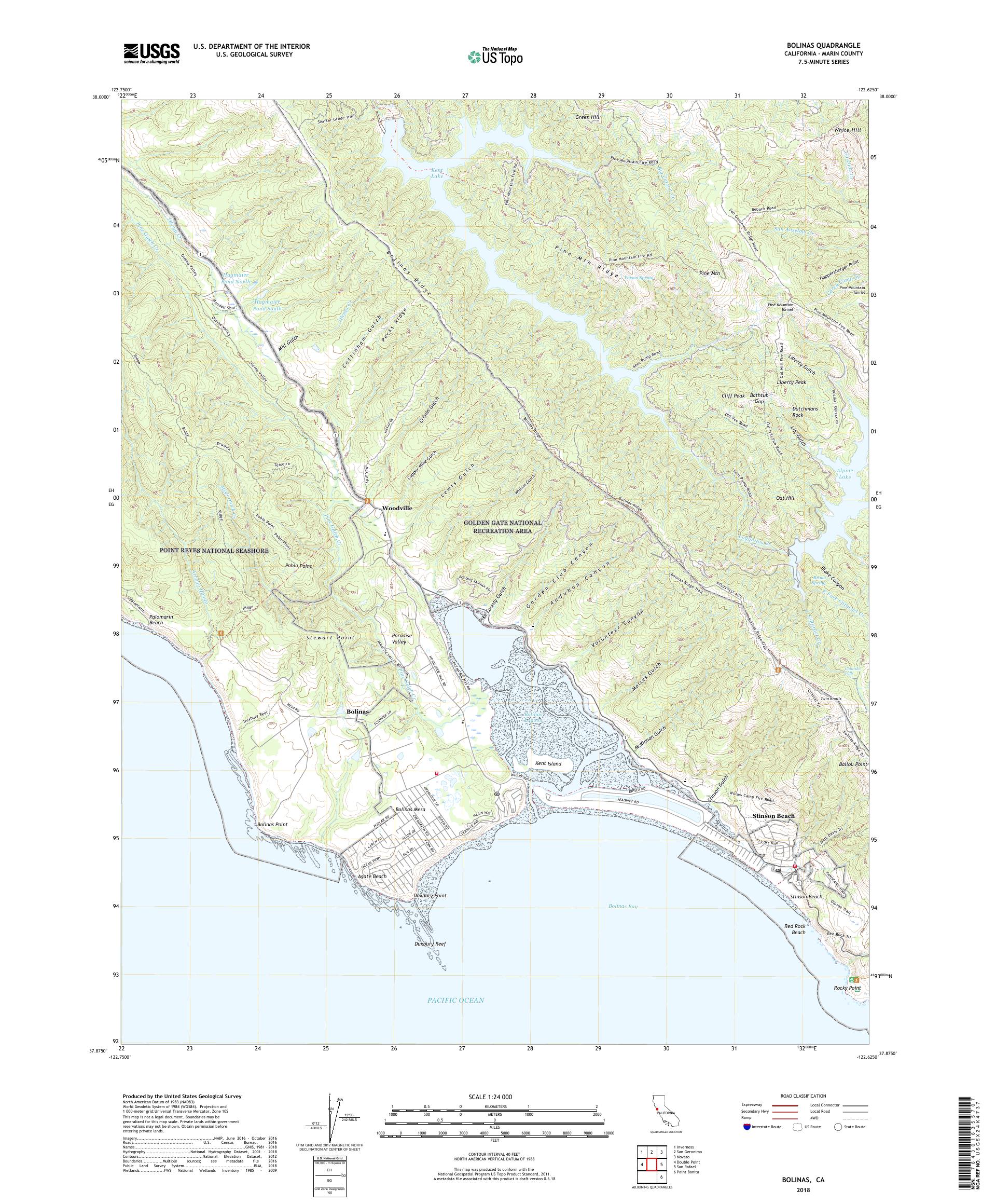 MyTopo Bolinas, California USGS Quad Topo Map