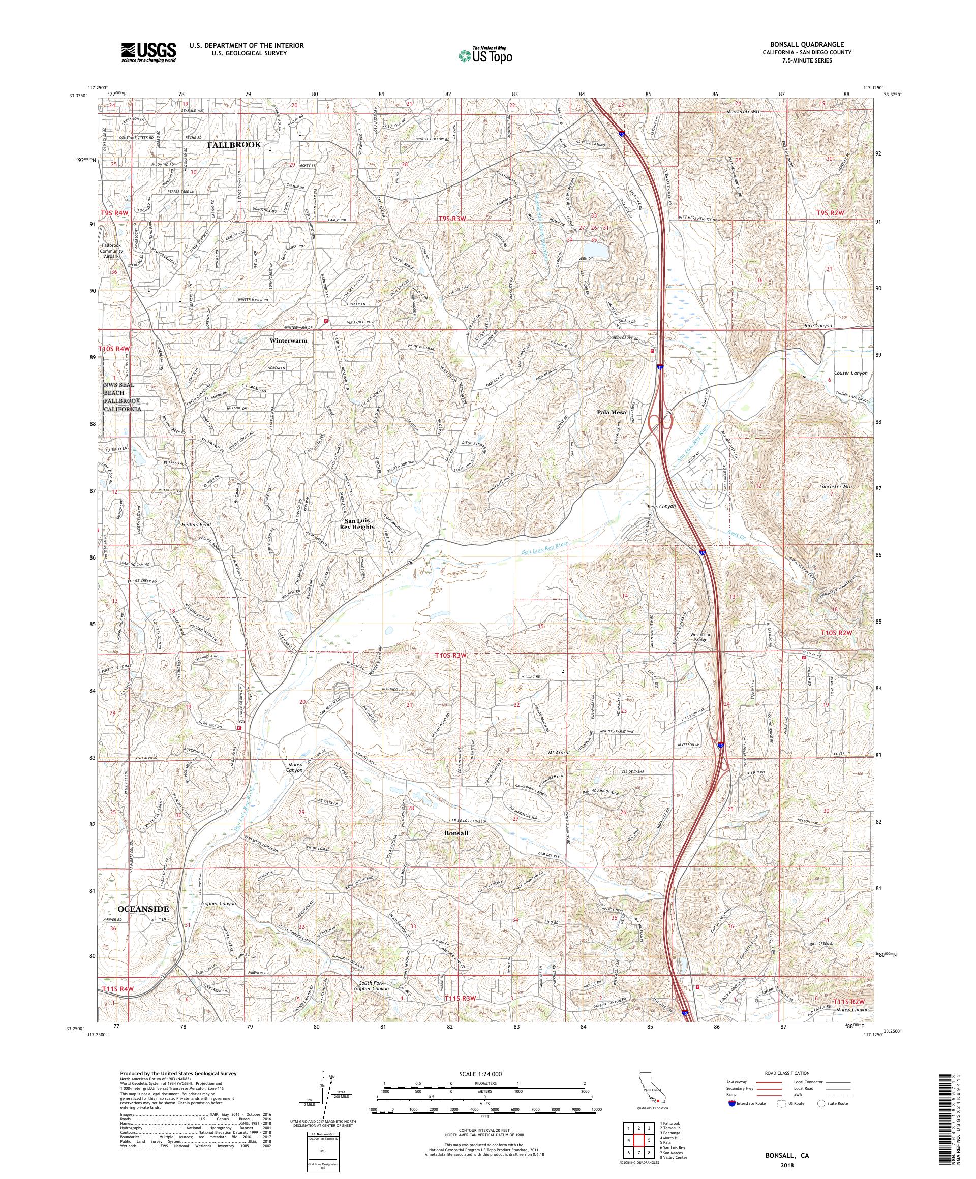 MyTopo Bonsall, California USGS Quad Topo Map