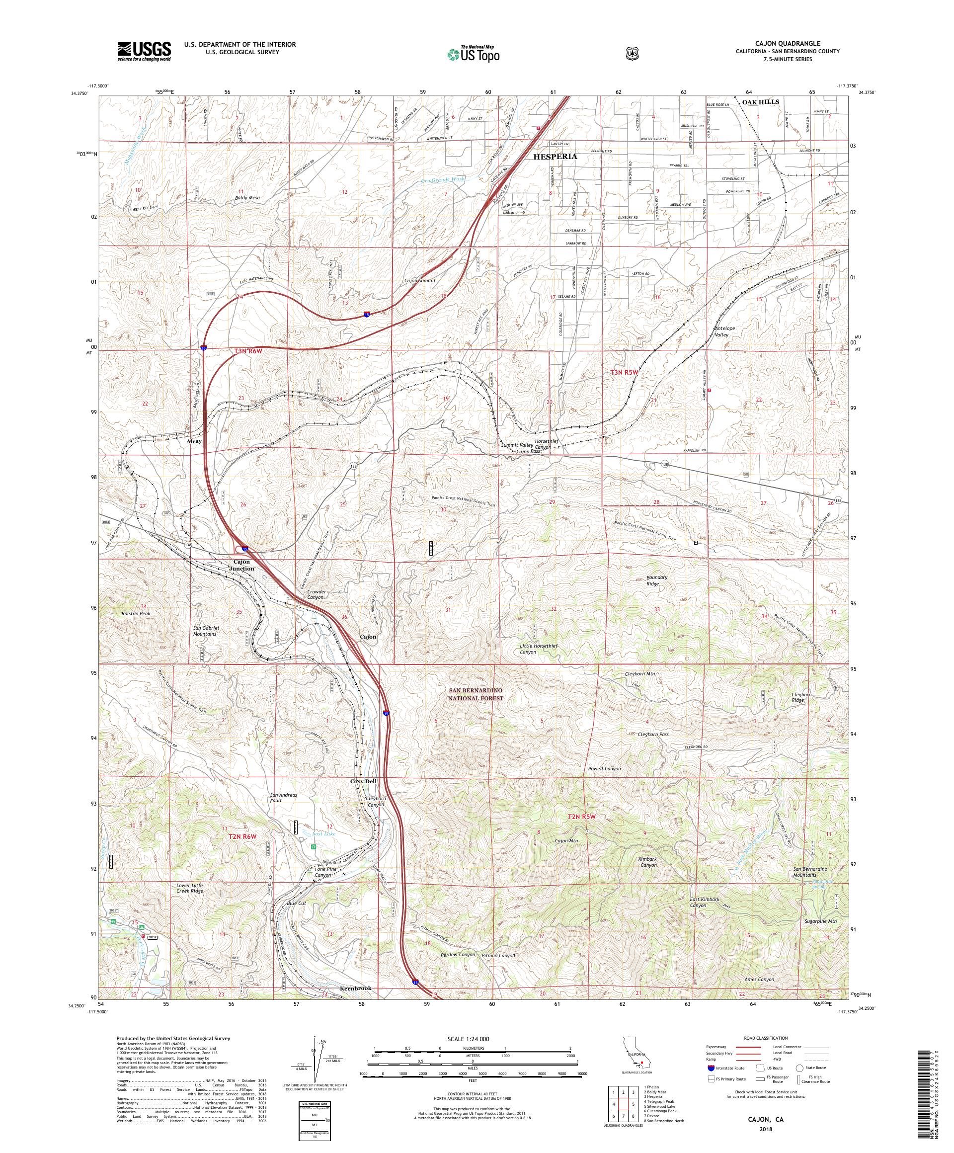 MyTopo Cajon, California USGS Quad Topo Map