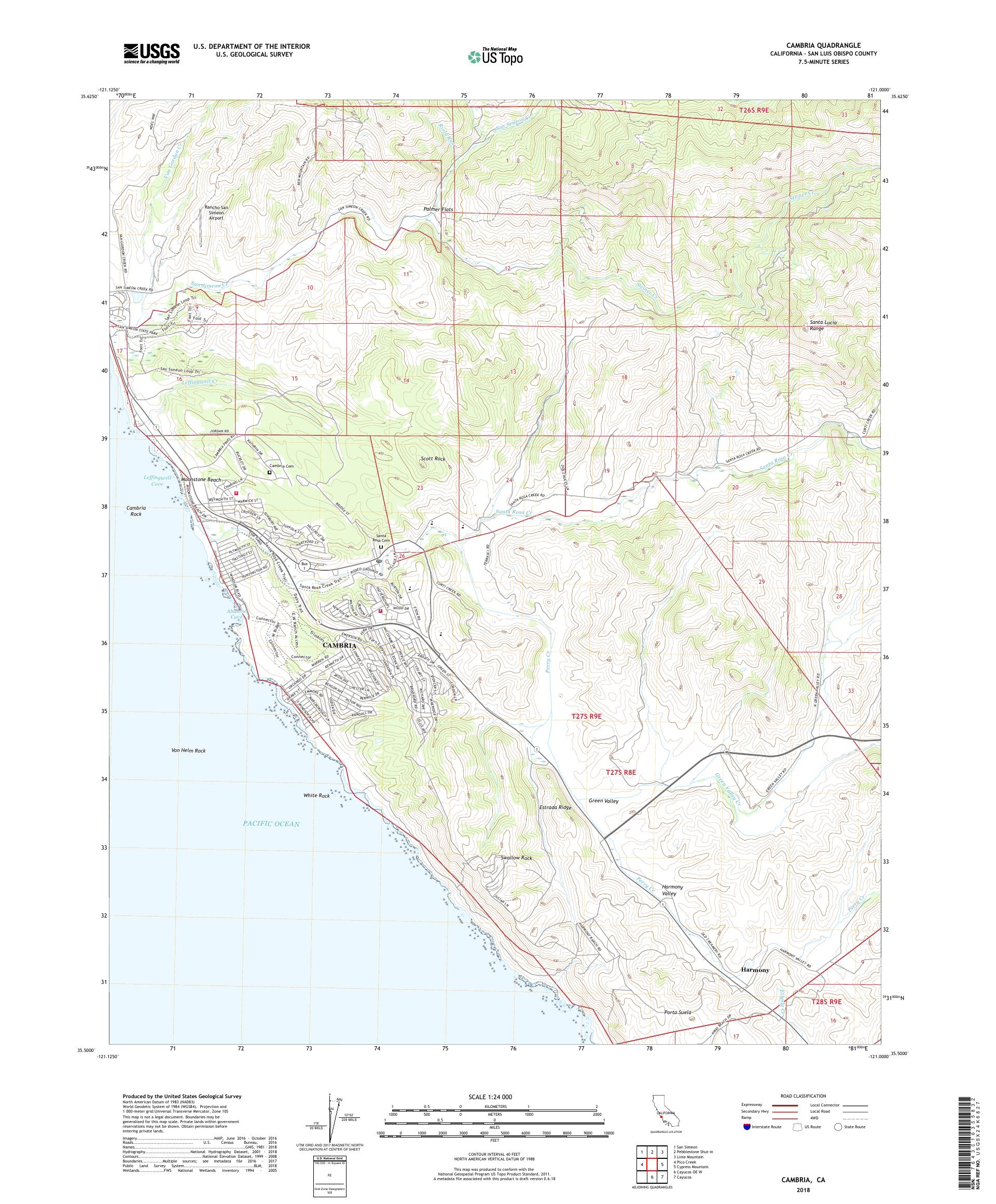 MyTopo Cambria, California USGS Quad Topo Map