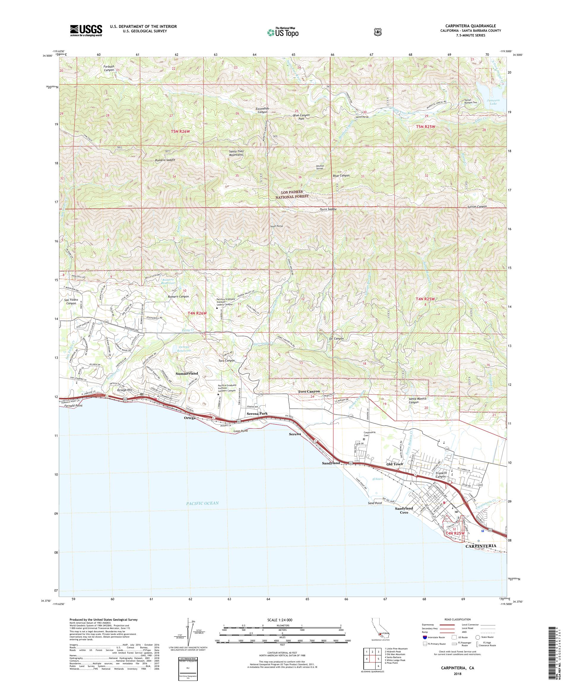 MyTopo Carpinteria, California USGS Quad Topo Map