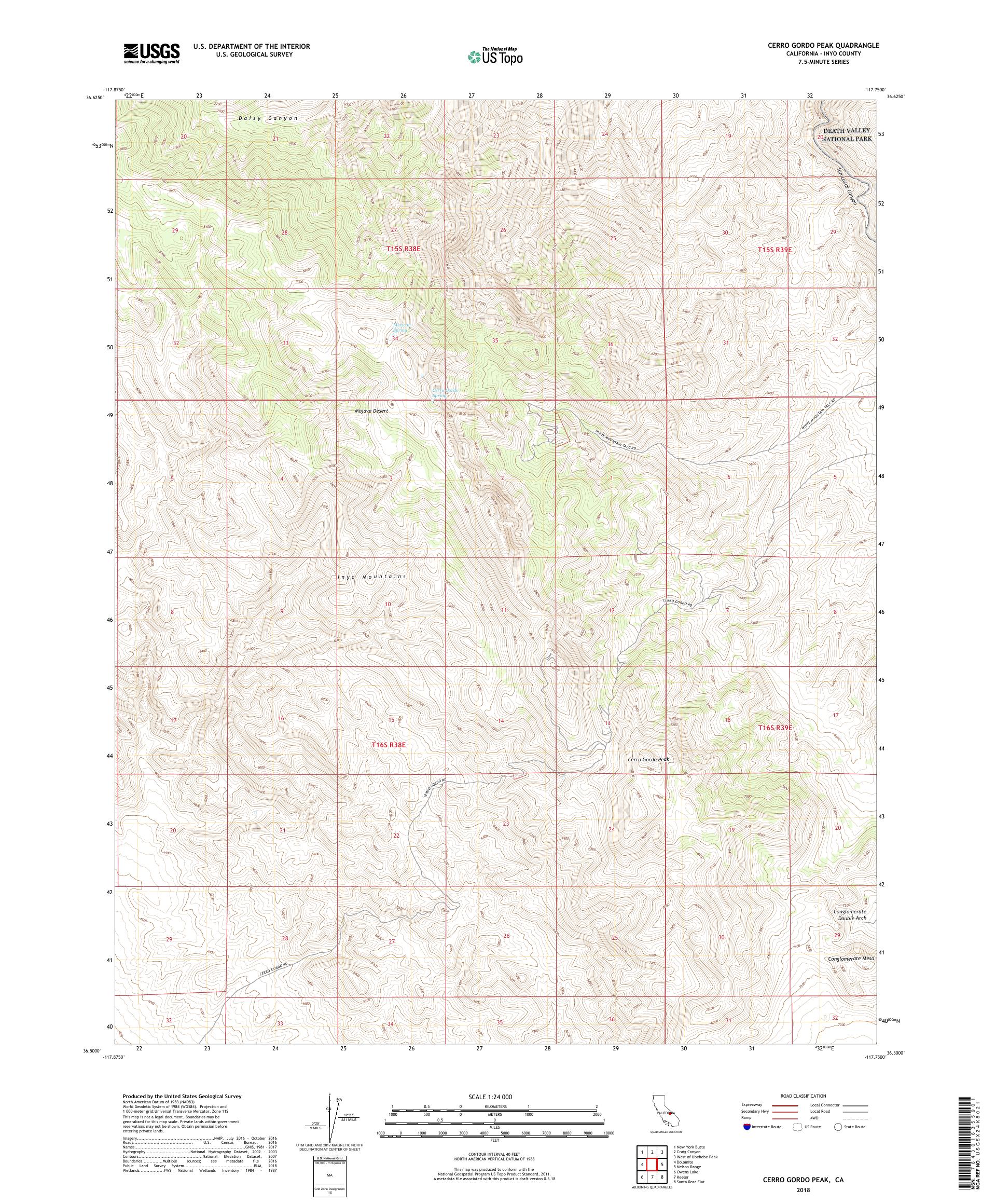 MyTopo Cerro Gordo Peak, California USGS Quad Topo Map