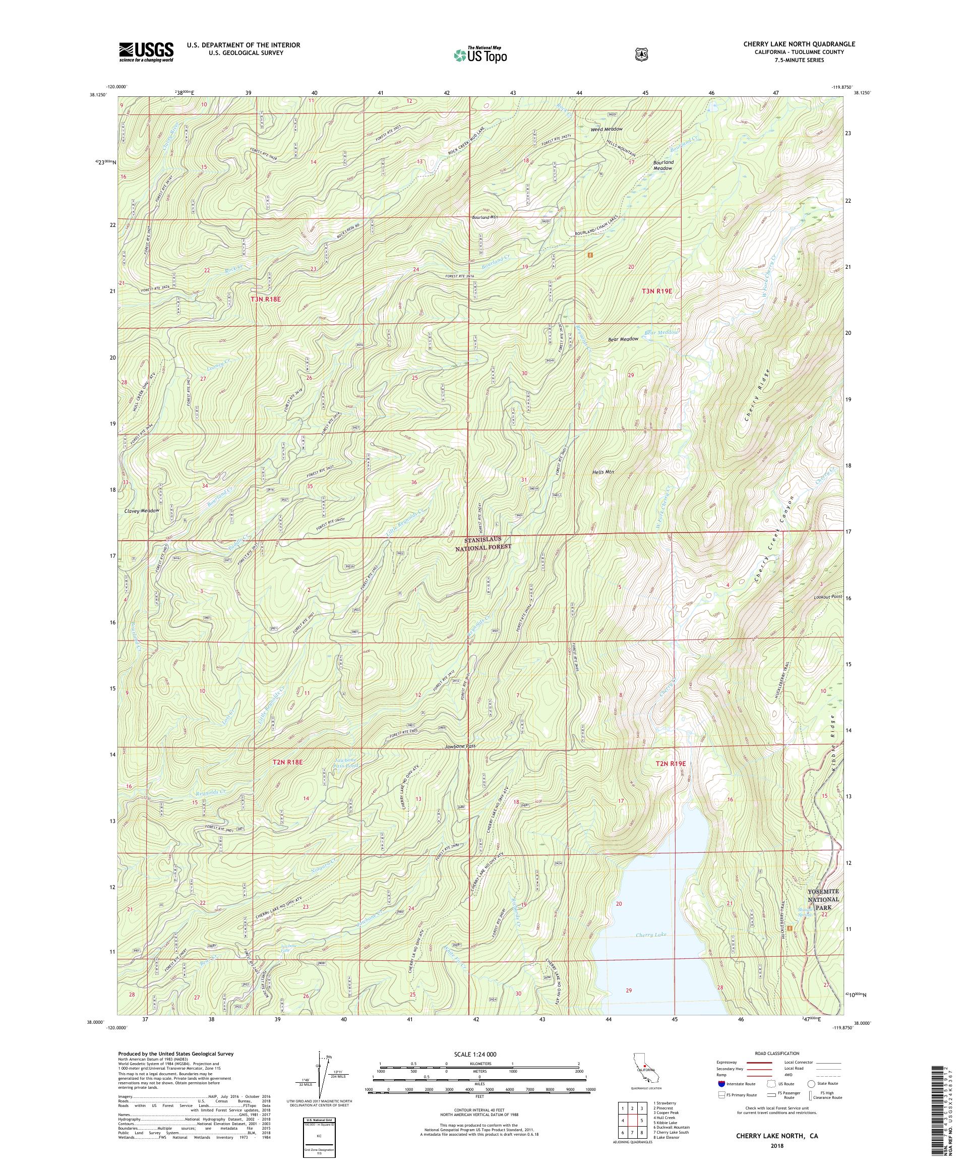MyTopo Cherry Lake North, California USGS Quad Topo Map