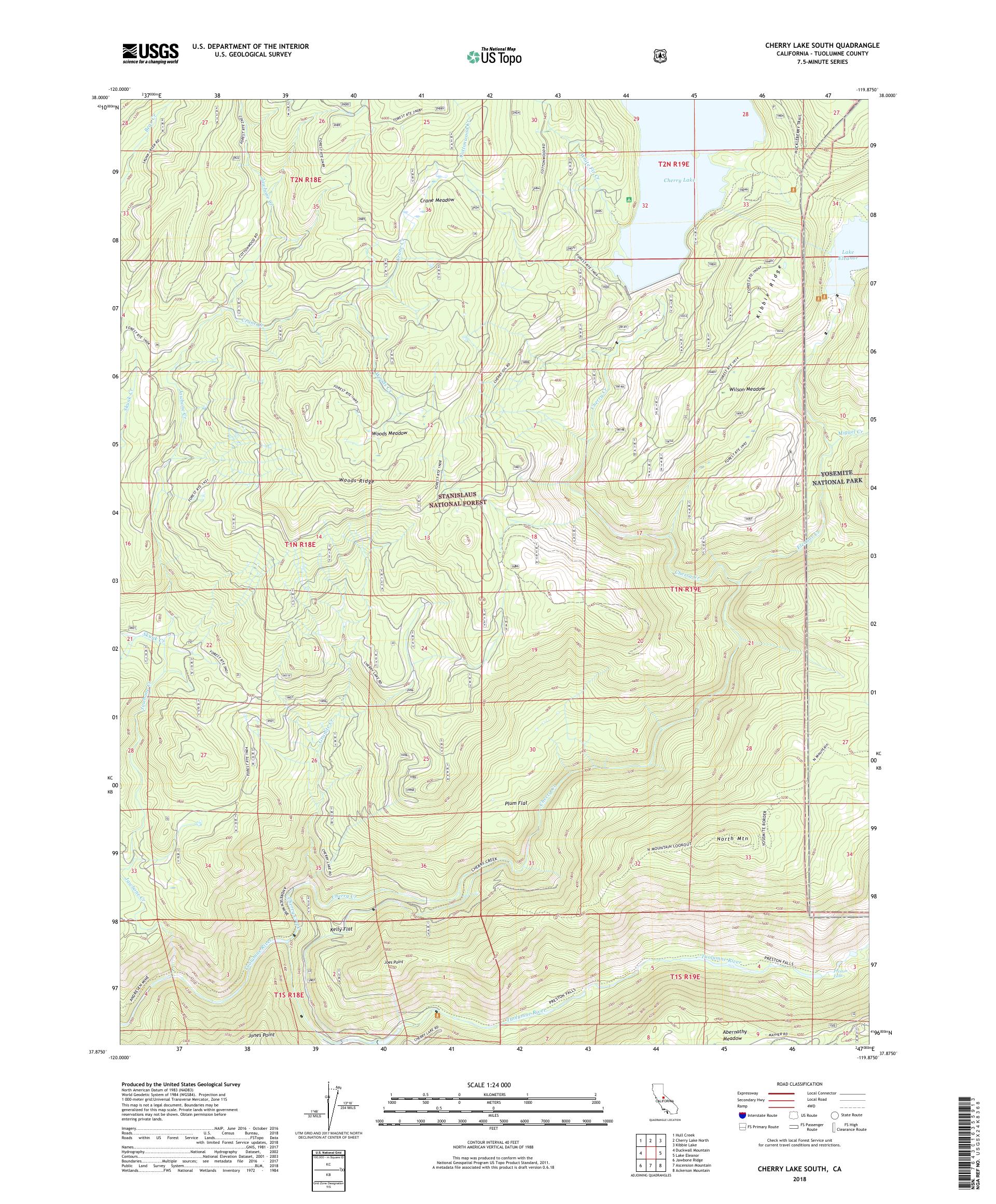 MyTopo Cherry Lake South, California USGS Quad Topo Map